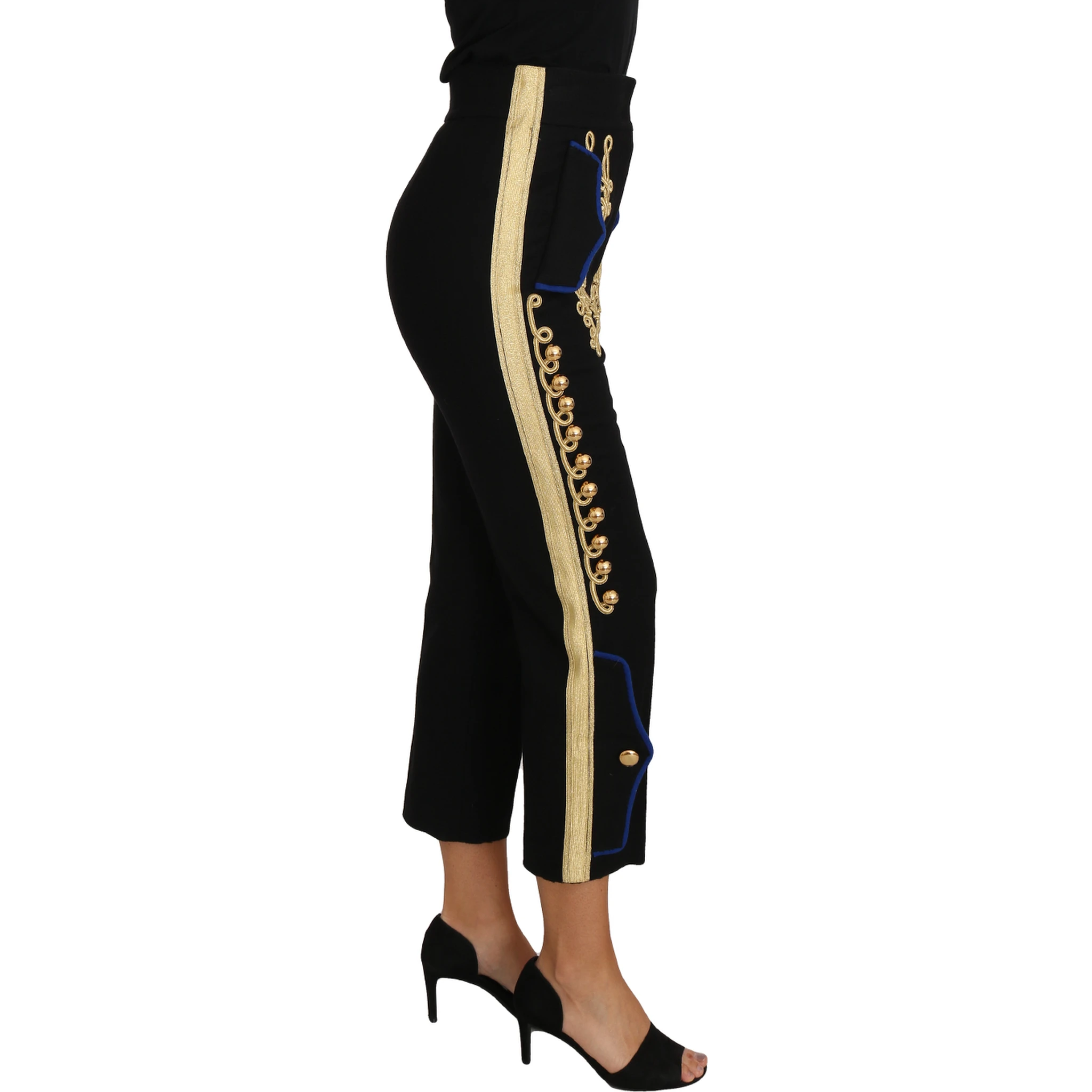 Military Embellished Pants Black Gold Dress Pant