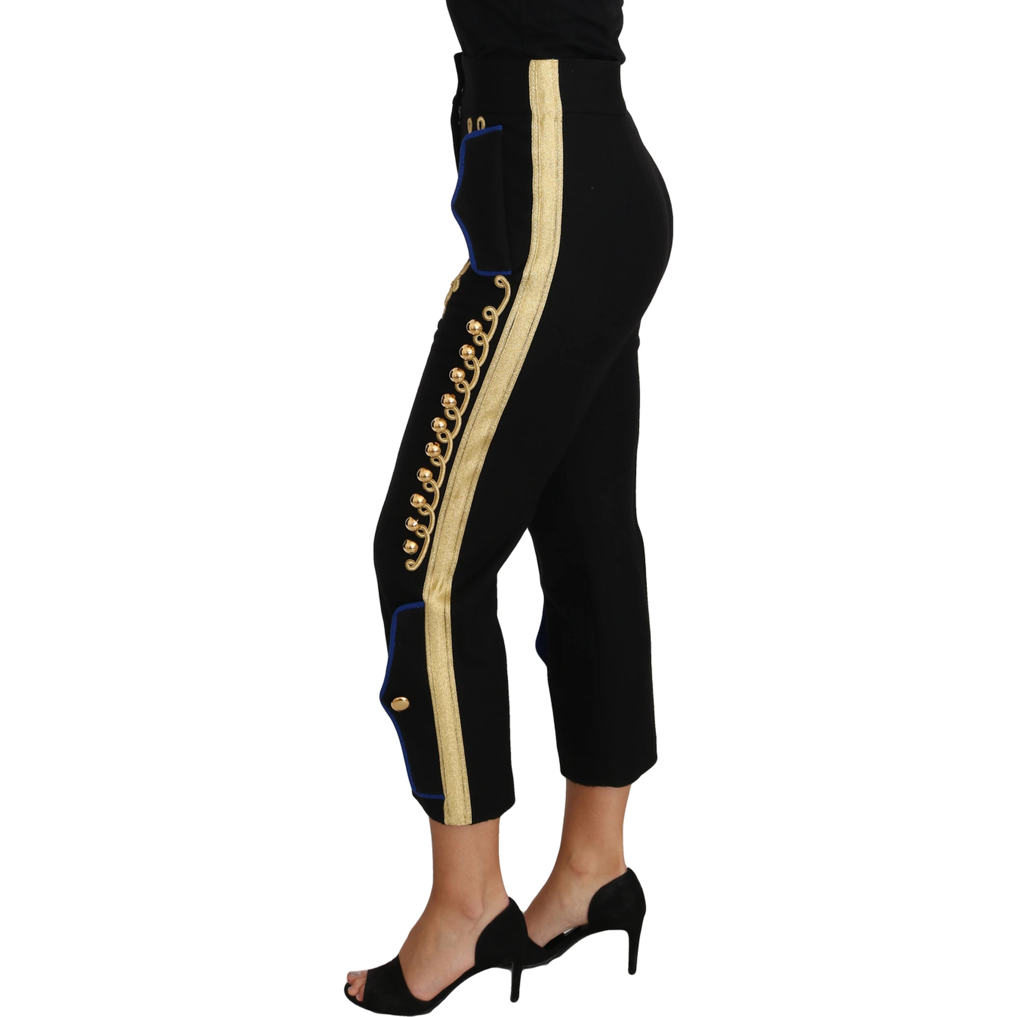 Military Embellished Pants Black Gold Dress Pant