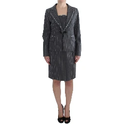 Gray Stretch Suit Sheath Dress & Blazer Set