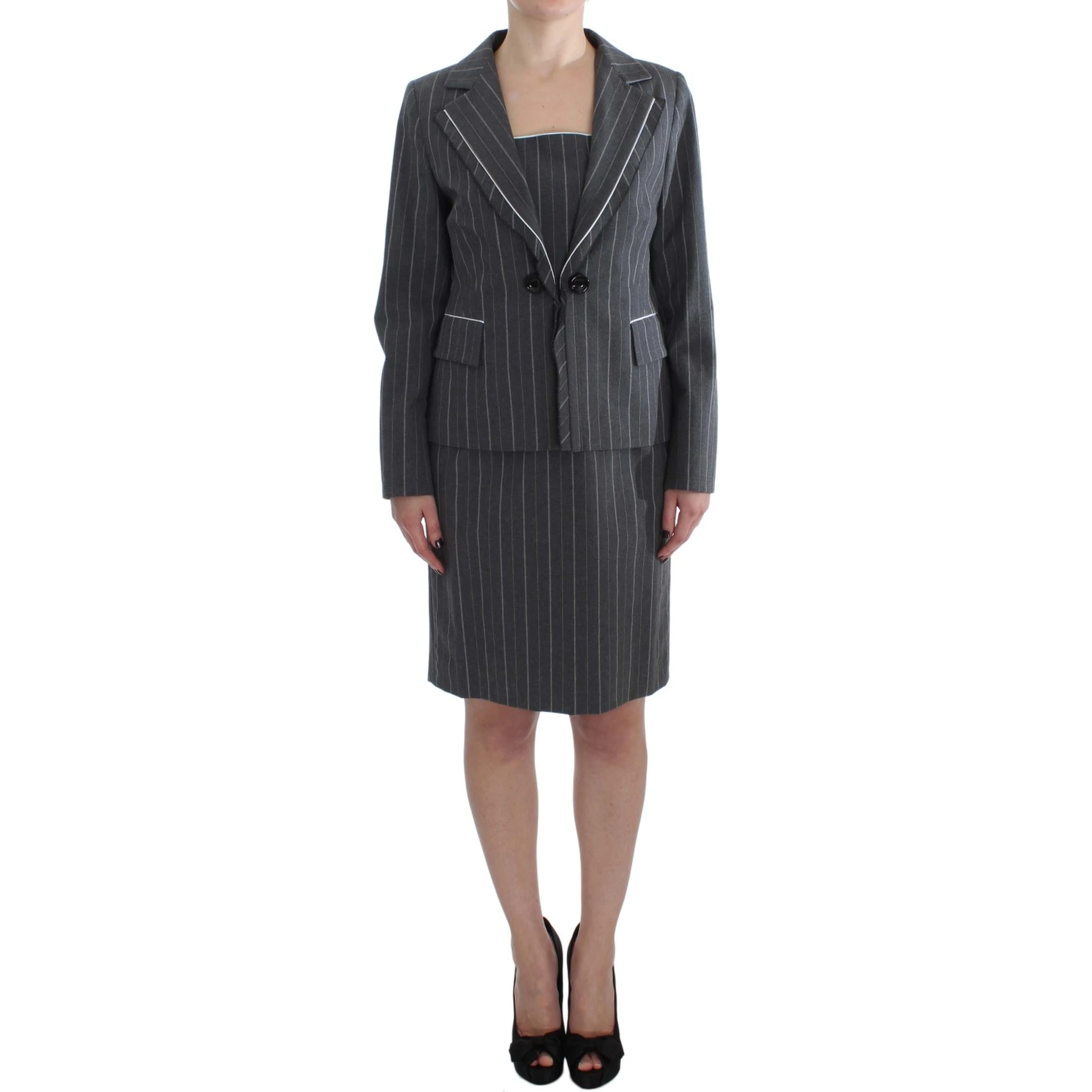 Gray Stretch Suit Sheath Dress & Blazer Set