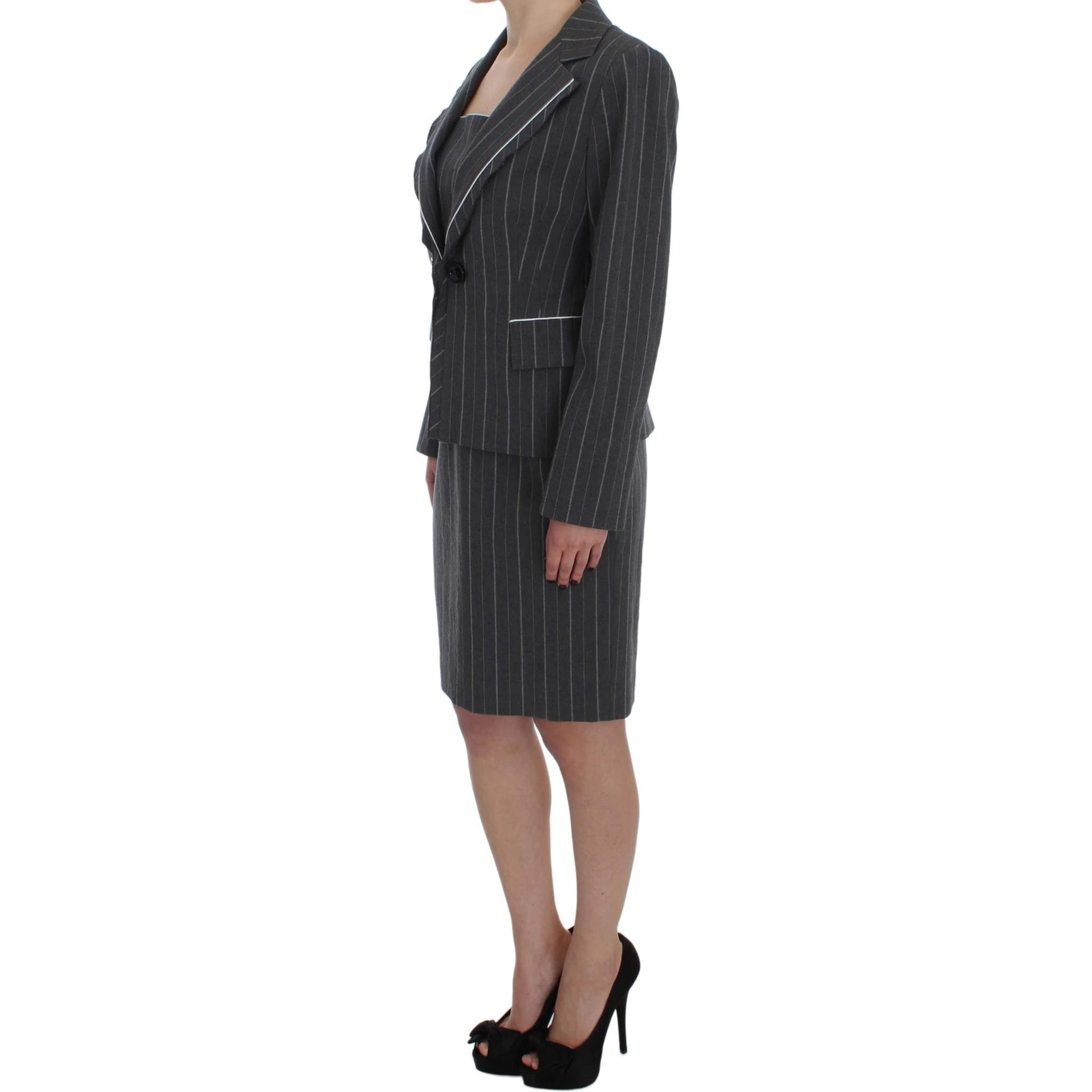 Gray Stretch Suit Sheath Dress & Blazer Set