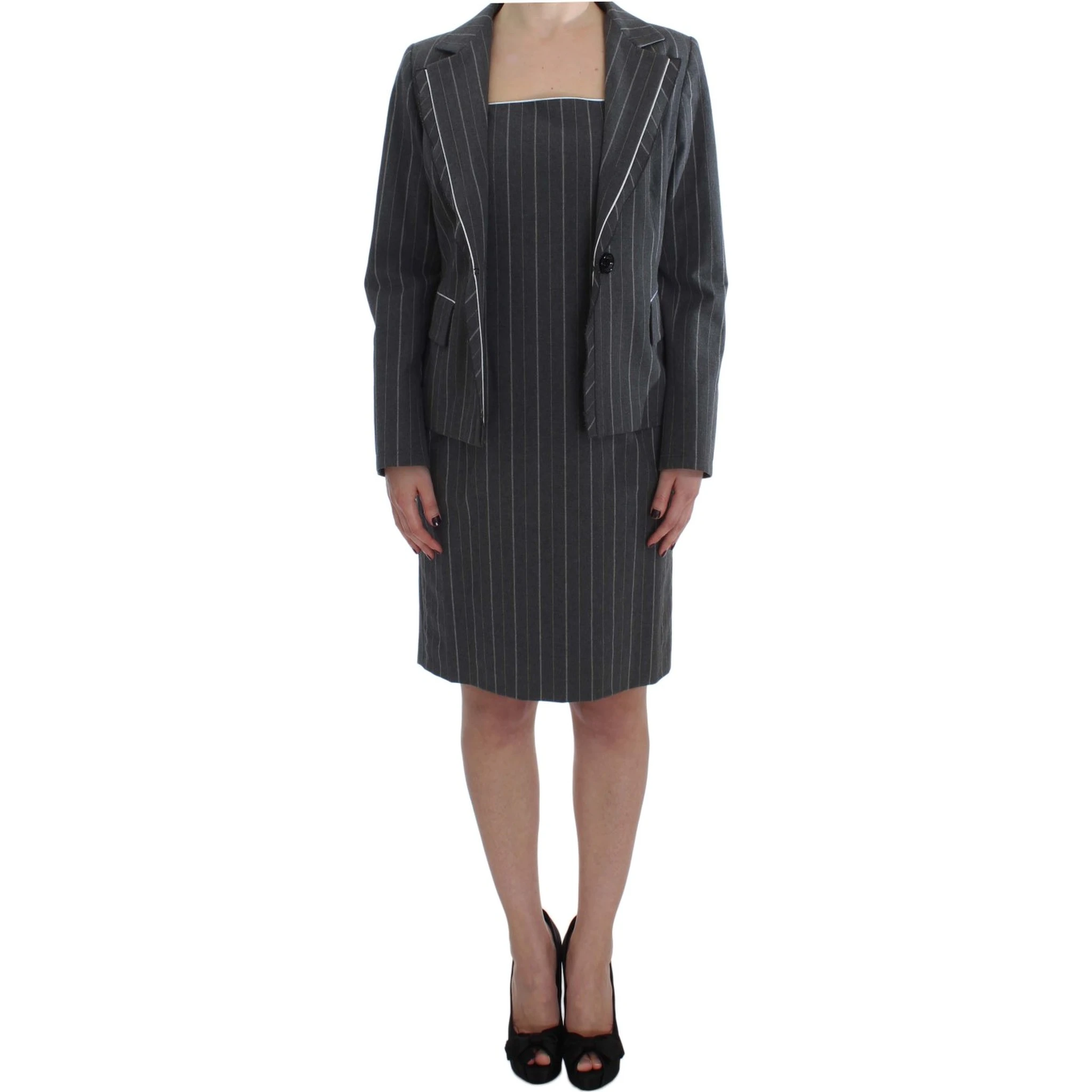 Gray Stretch Suit Sheath Dress & Blazer Set