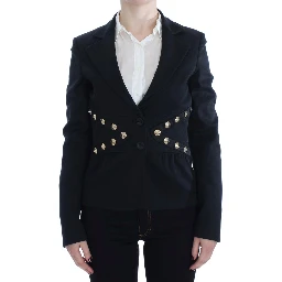 Black Cotton Stretch Gold Studded Blazer Jacket