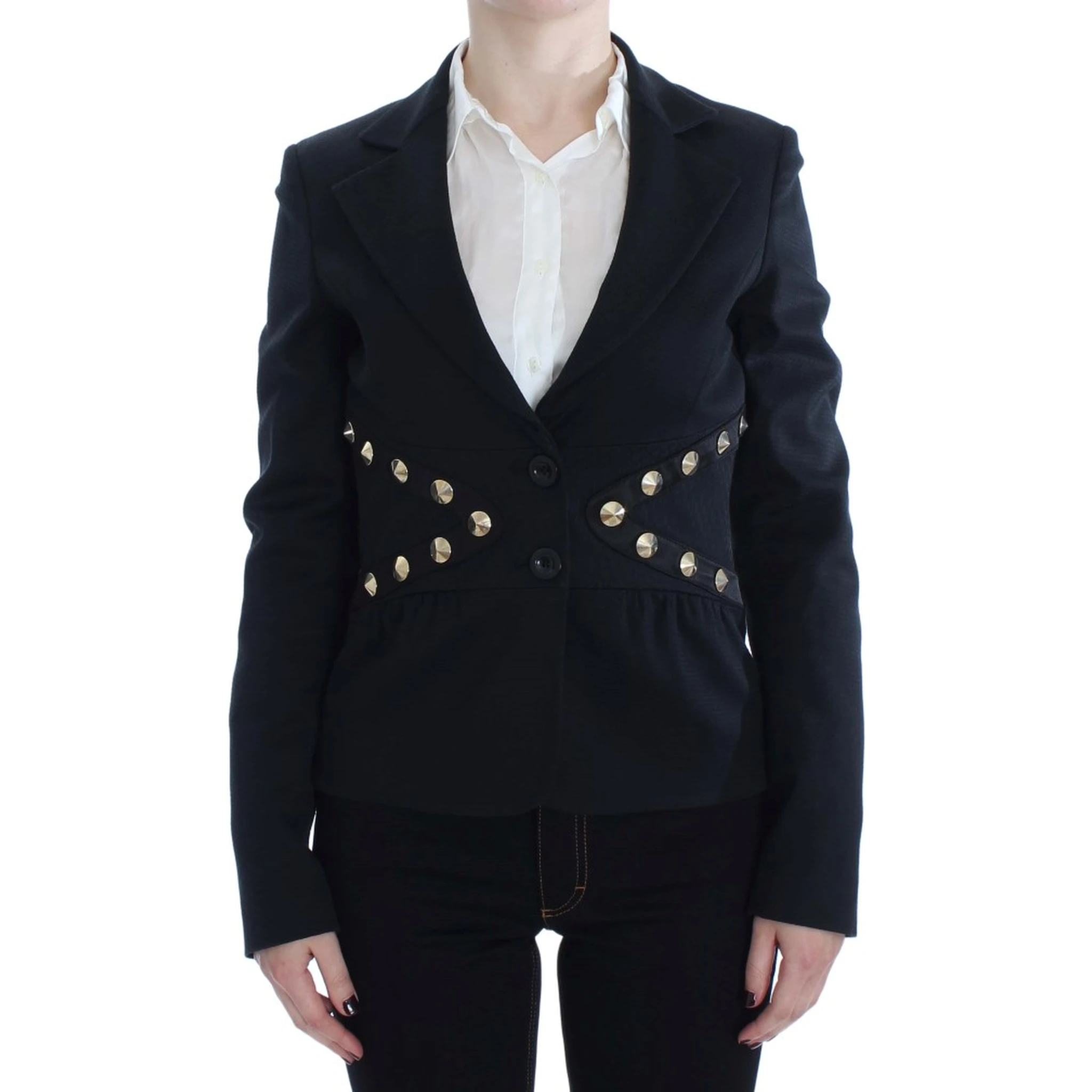 Black Cotton Stretch Gold Studded Blazer Jacket