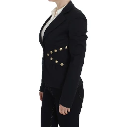 Black Cotton Stretch Gold Studded Blazer Jacket