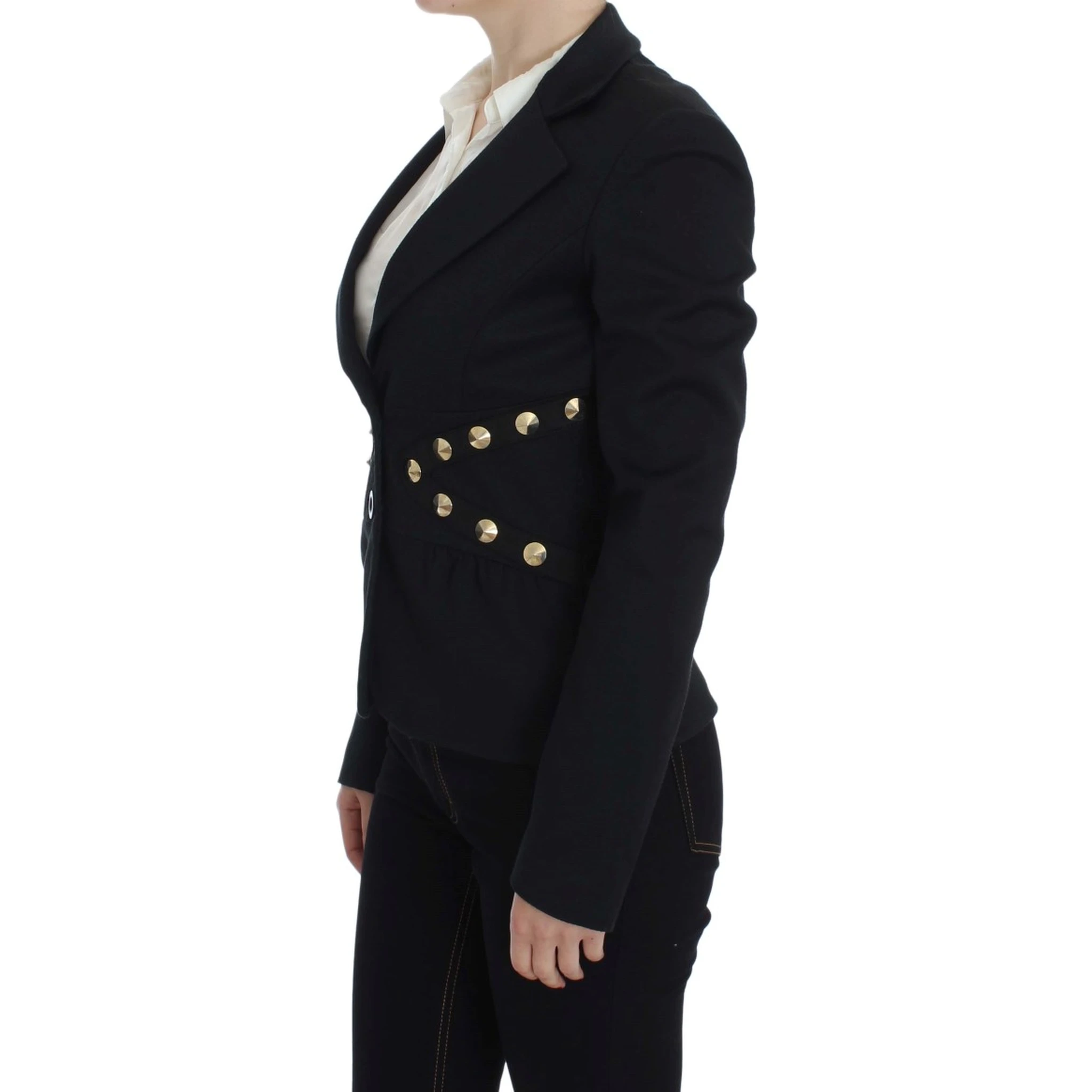 Black Cotton Stretch Gold Studded Blazer Jacket
