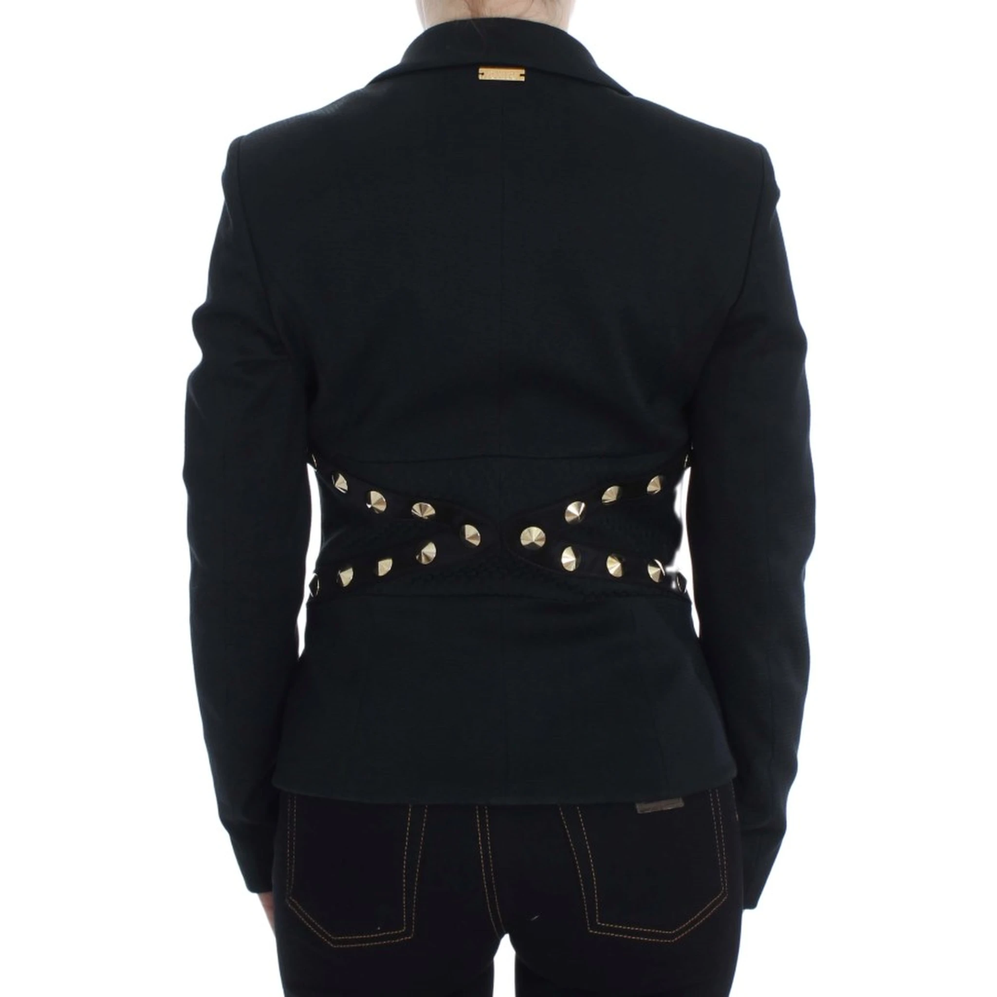 Black Cotton Stretch Gold Studded Blazer Jacket