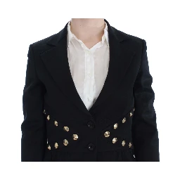 Black Cotton Stretch Gold Studded Blazer Jacket