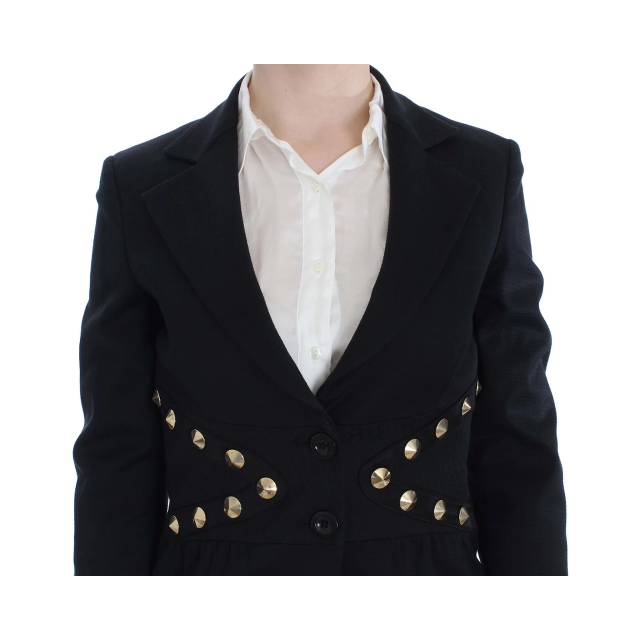 Black Cotton Stretch Gold Studded Blazer Jacket
