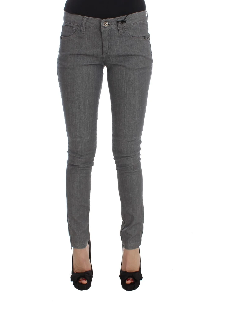 Gray Cotton Blend Slim Fit Jeans