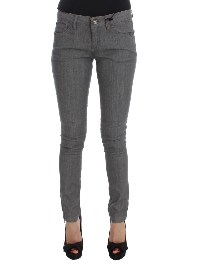 Gray Cotton Blend Slim Fit Jeans