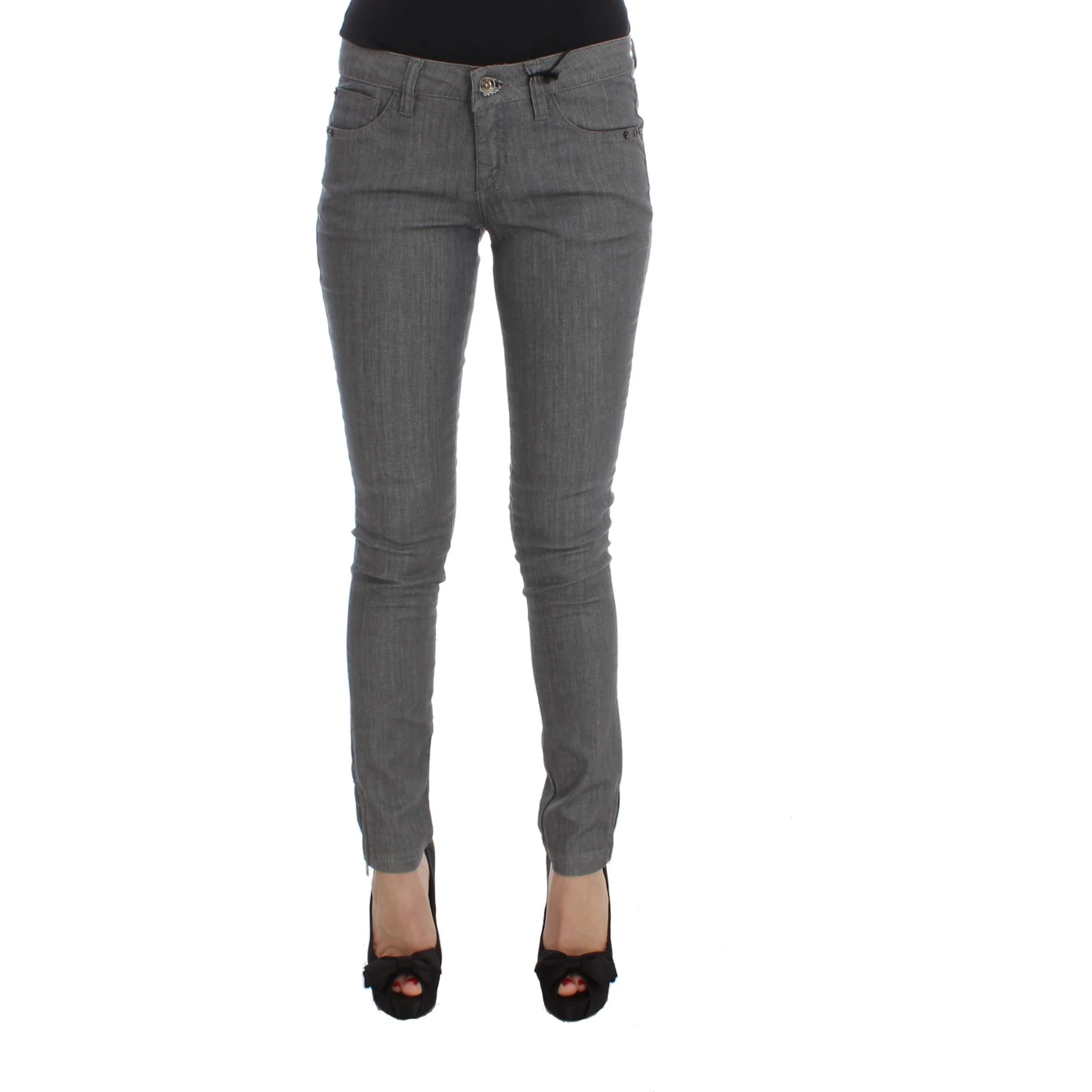 Gray Cotton Blend Slim Fit Jeans