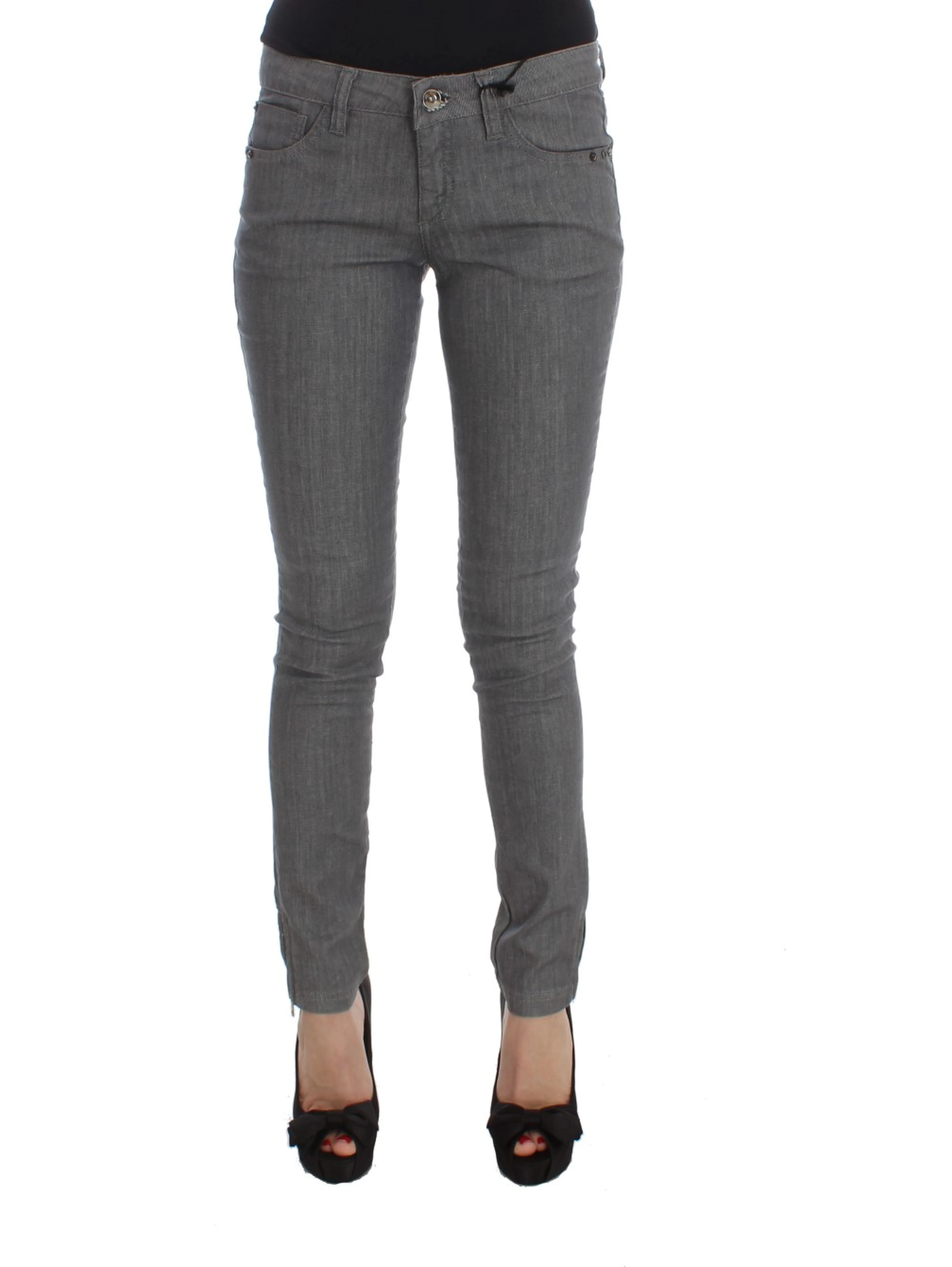Gray Cotton Blend Slim Fit Jeans