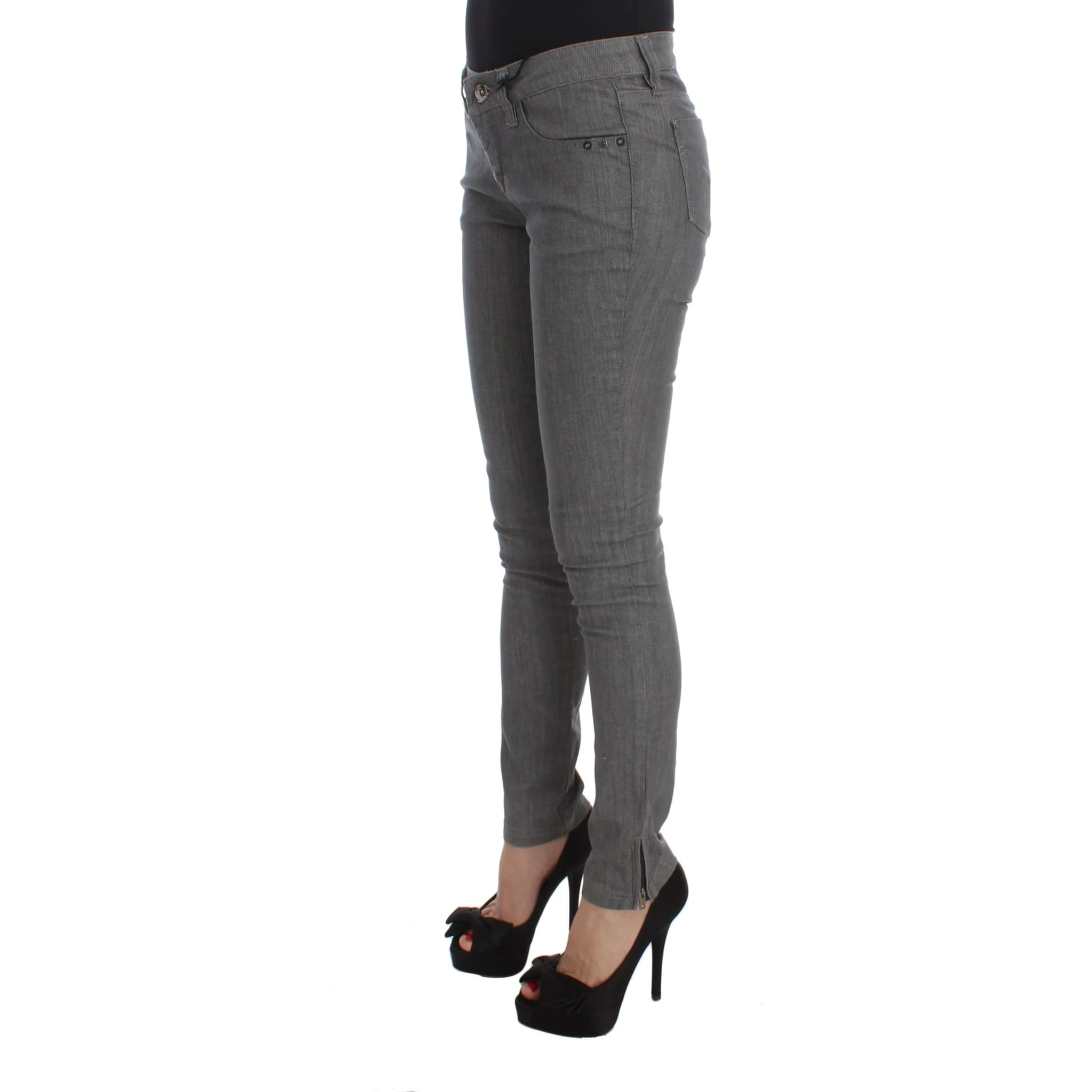 Gray Cotton Blend Slim Fit Jeans