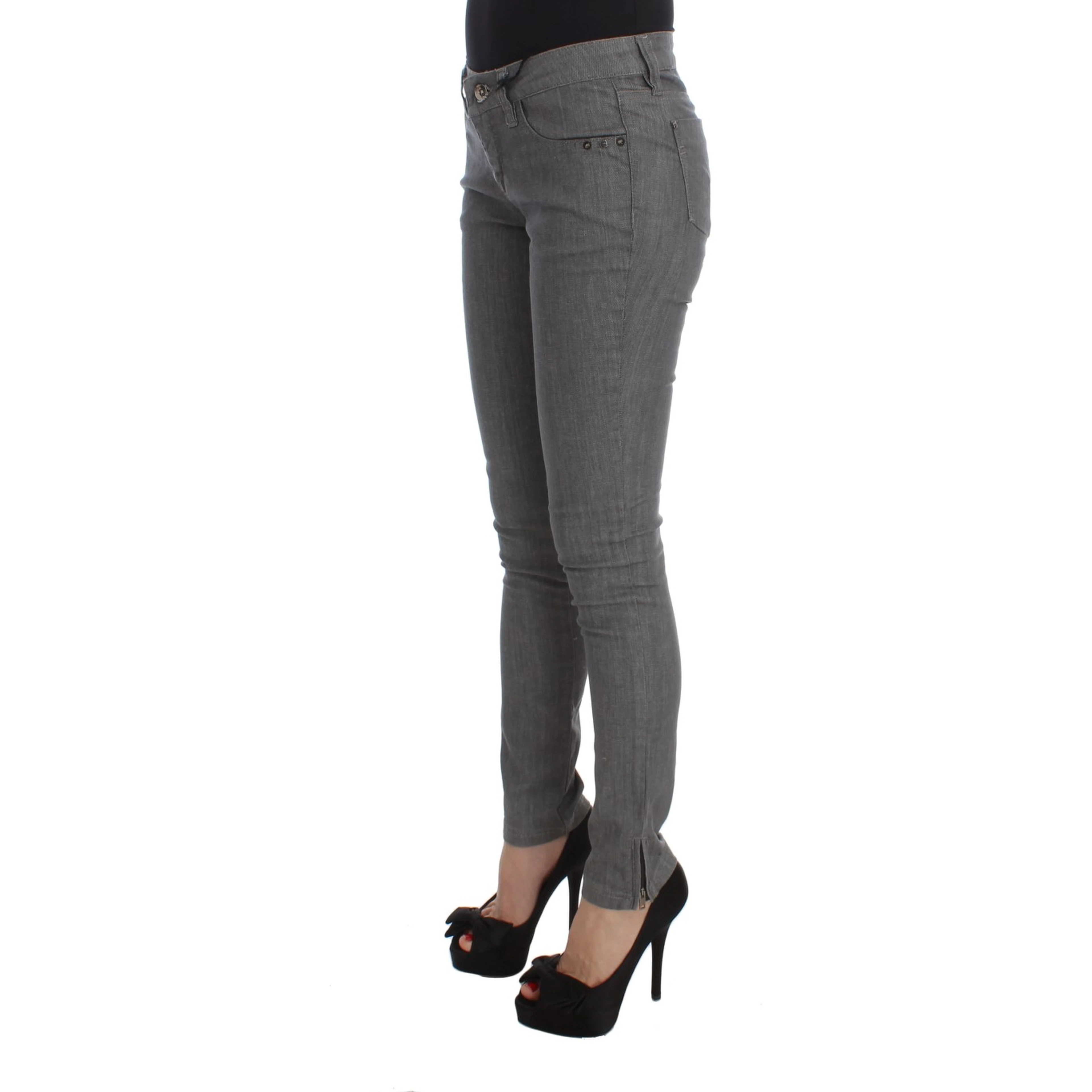 Gray Cotton Blend Slim Fit Jeans
