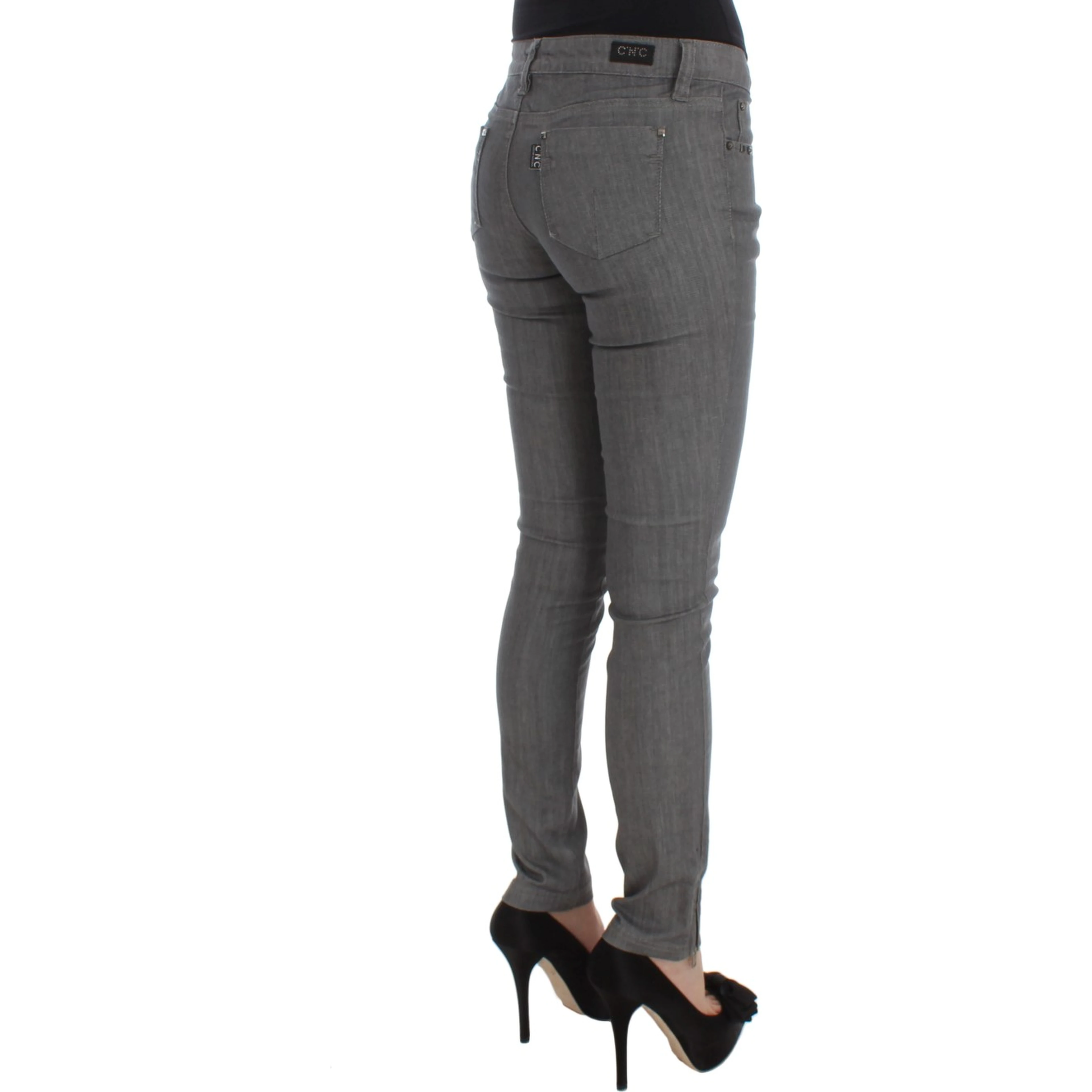 Gray Cotton Blend Slim Fit Jeans
