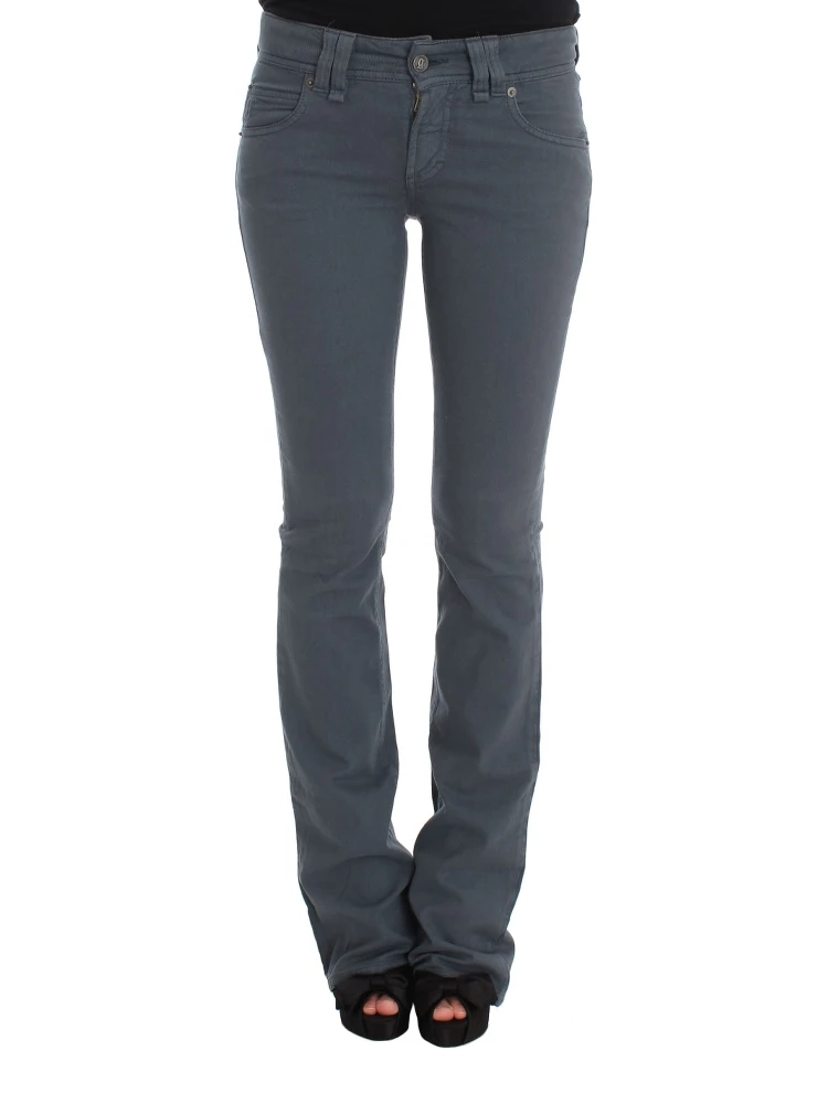 Blue Cotton Blend Slim Fit Bootcut Jeans