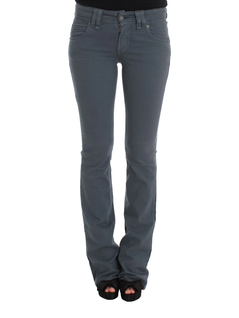 Blue Cotton Blend Slim Fit Bootcut Jeans