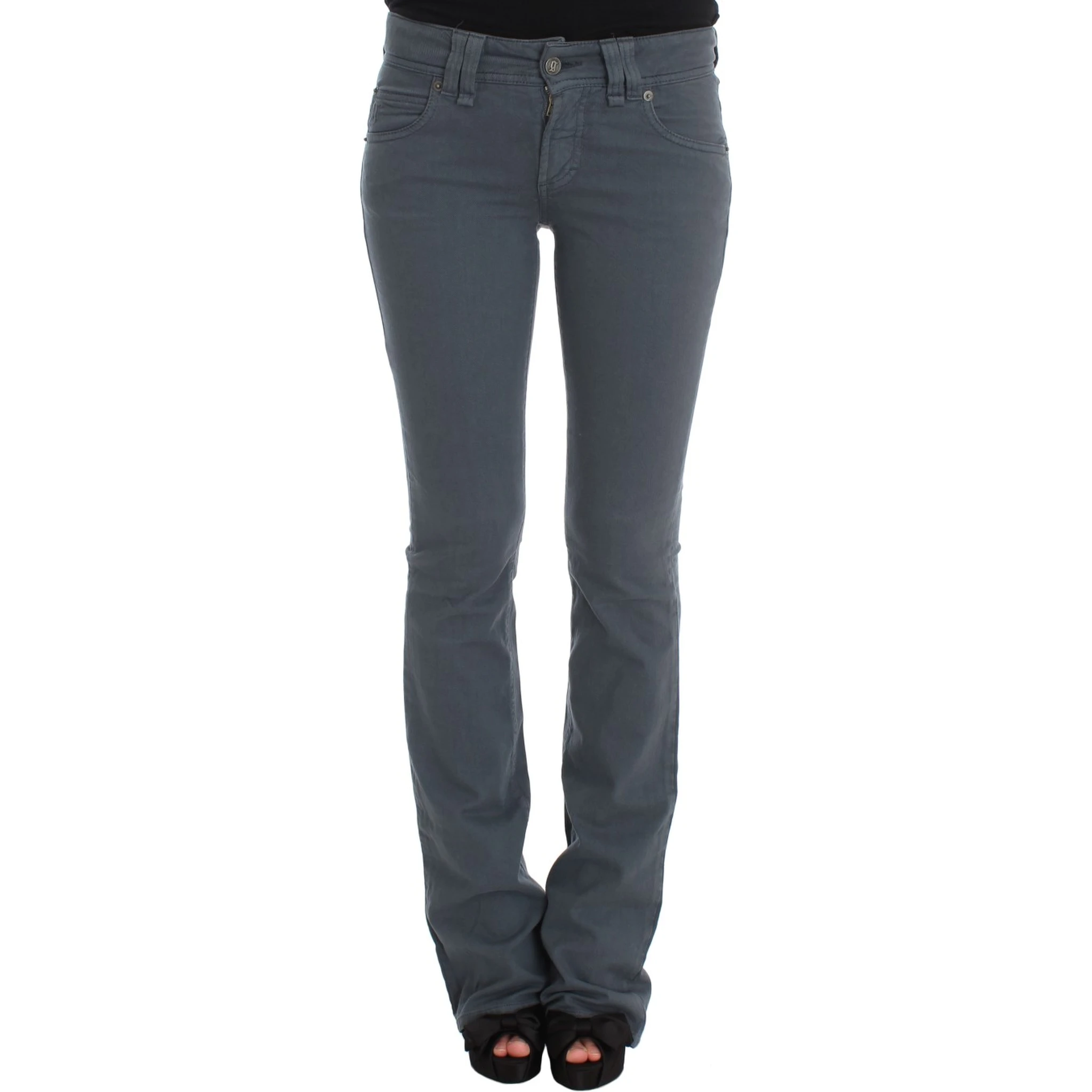 Blue Cotton Blend Slim Fit Bootcut Jeans
