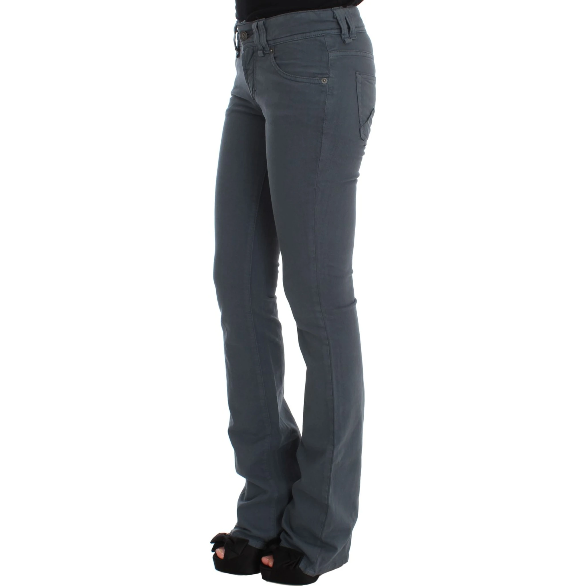 Blue Cotton Blend Slim Fit Bootcut Jeans
