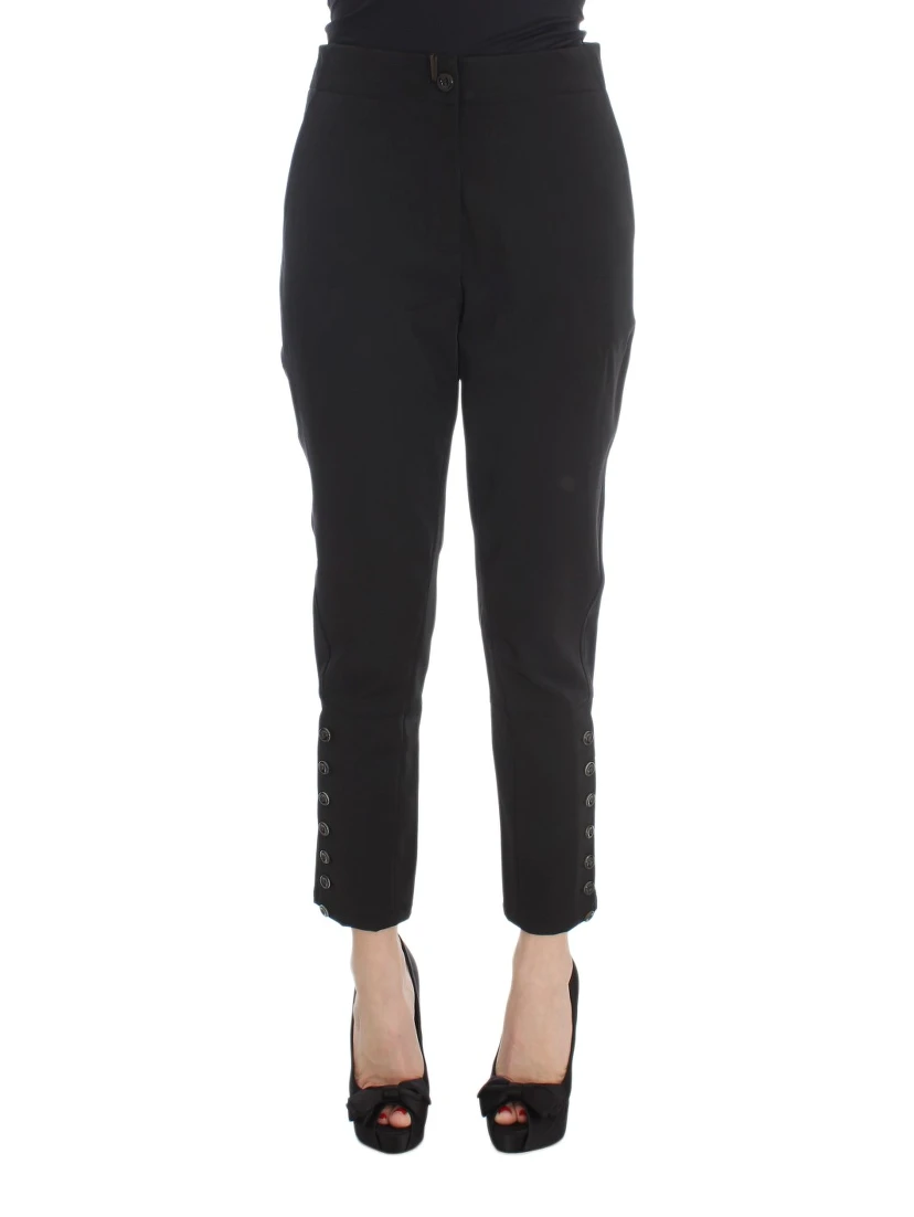 Black Cotton Blend Capri Cropped Pants