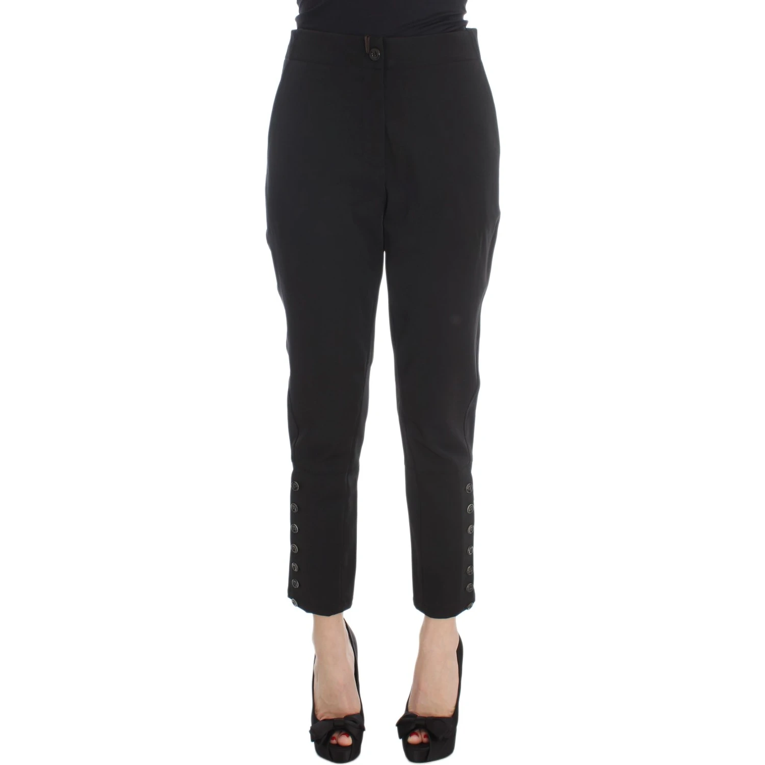 Black Cotton Blend Capri Cropped Pants