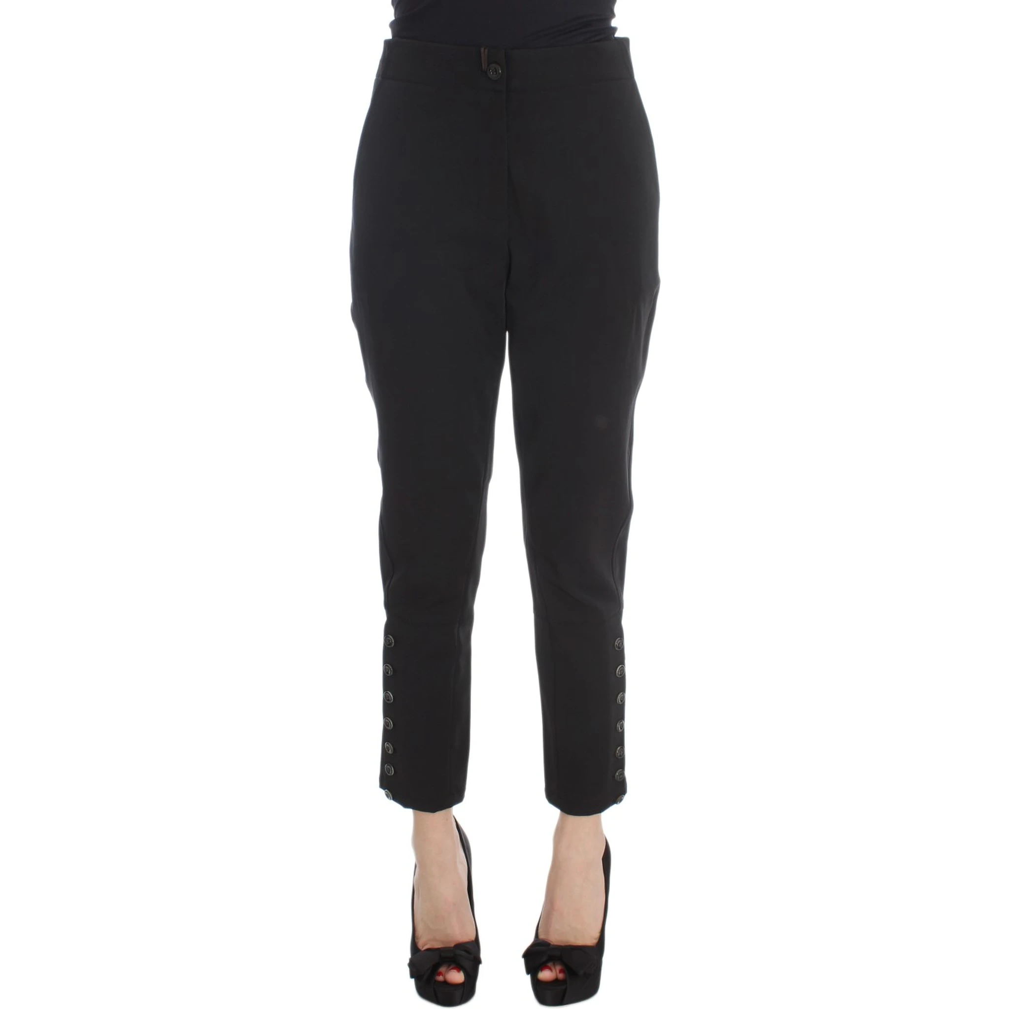 Black Cotton Blend Capri Cropped Pants