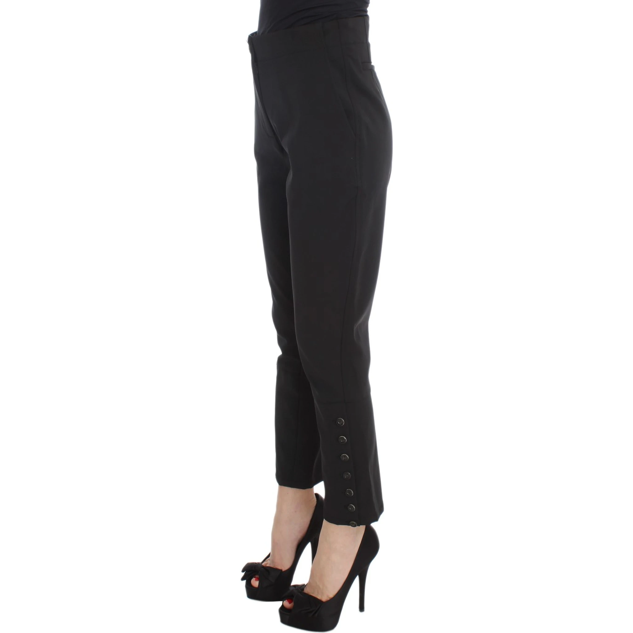 Black Cotton Blend Capri Cropped Pants