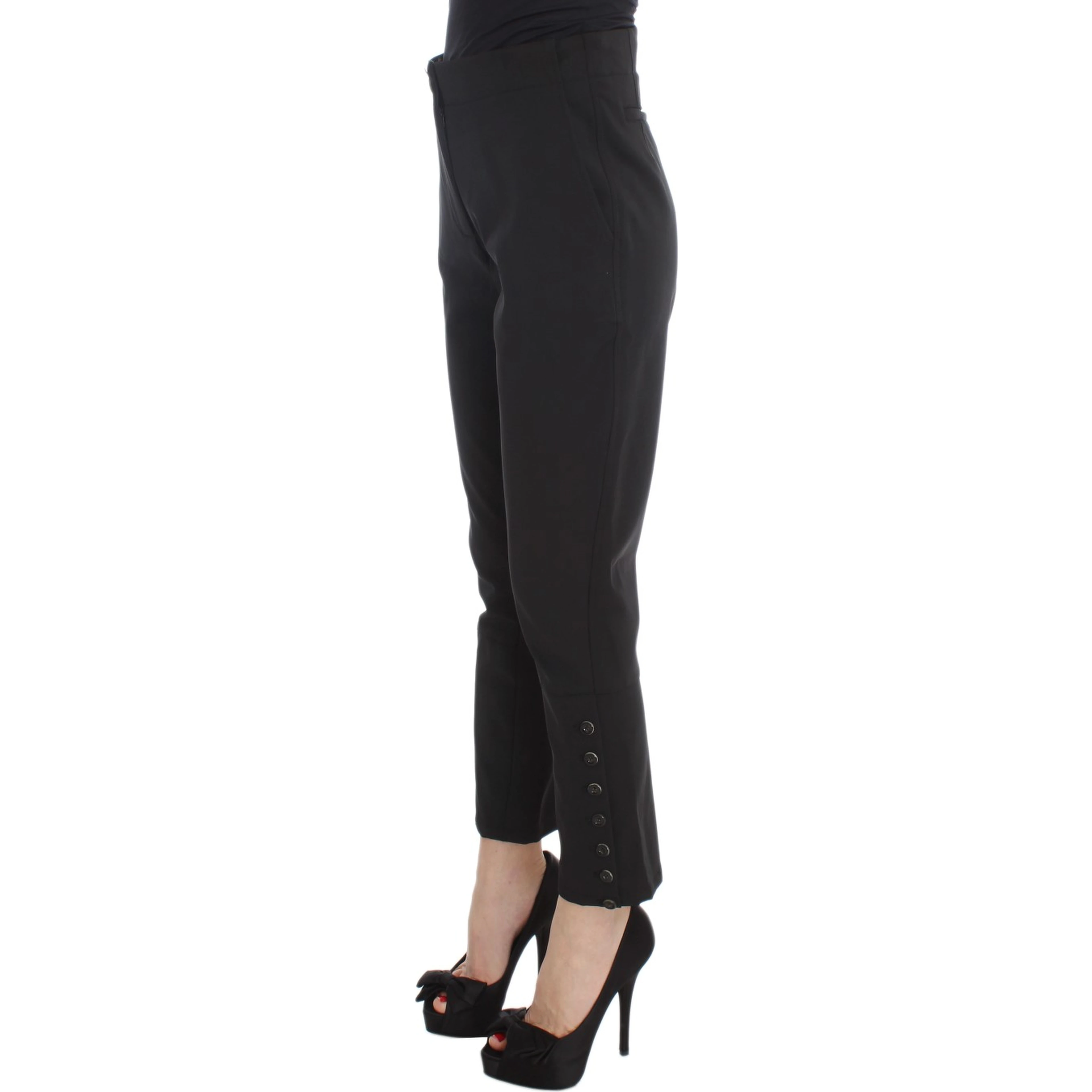 Black Cotton Blend Capri Cropped Pants