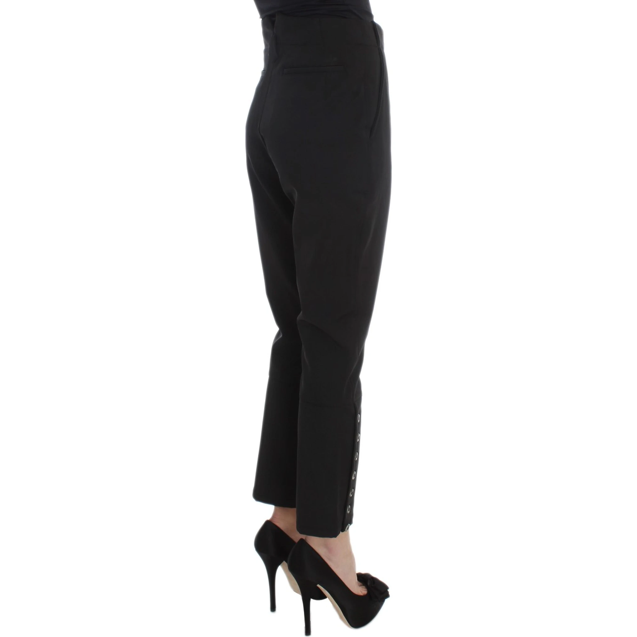 Black Cotton Blend Capri Cropped Pants