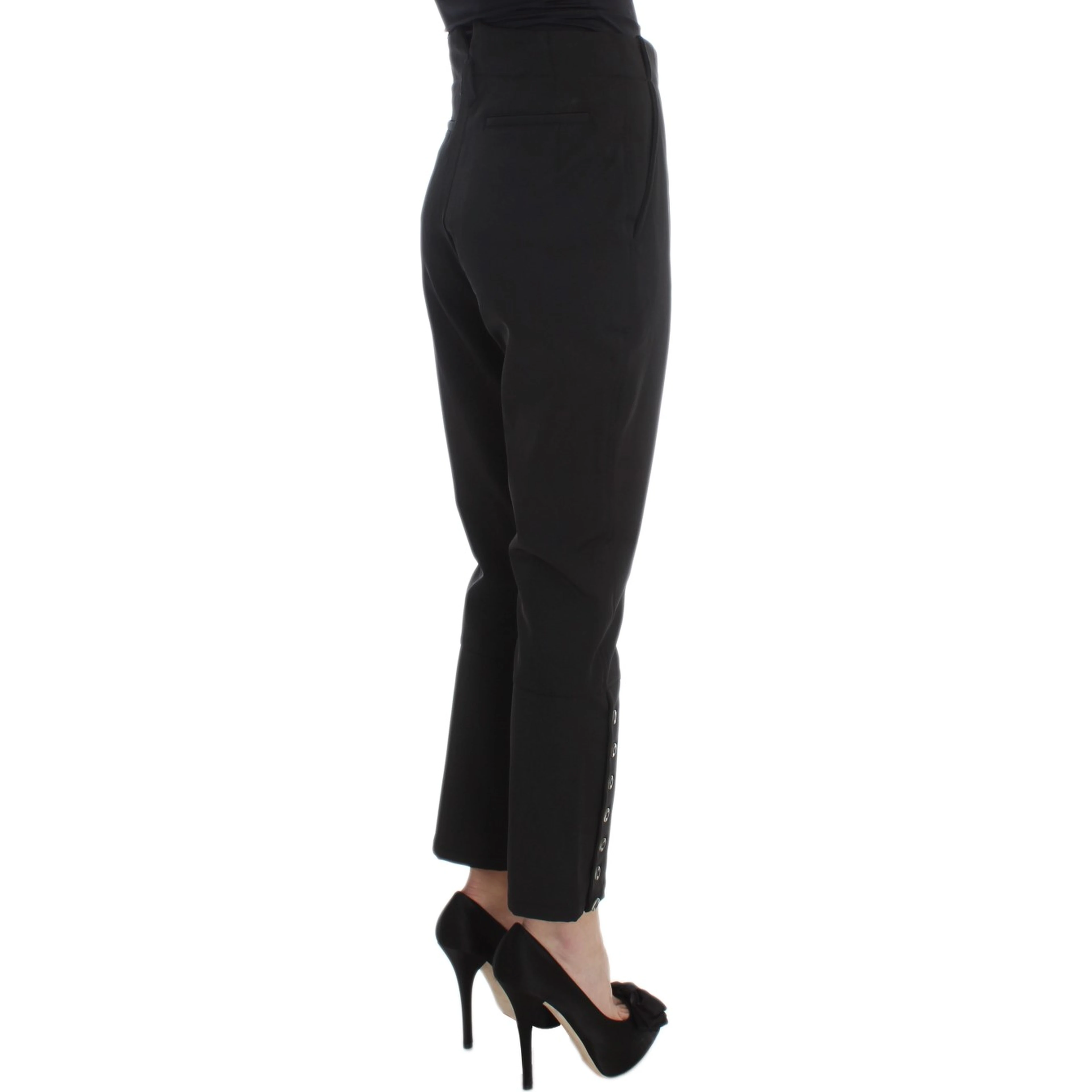Black Cotton Blend Capri Cropped Pants