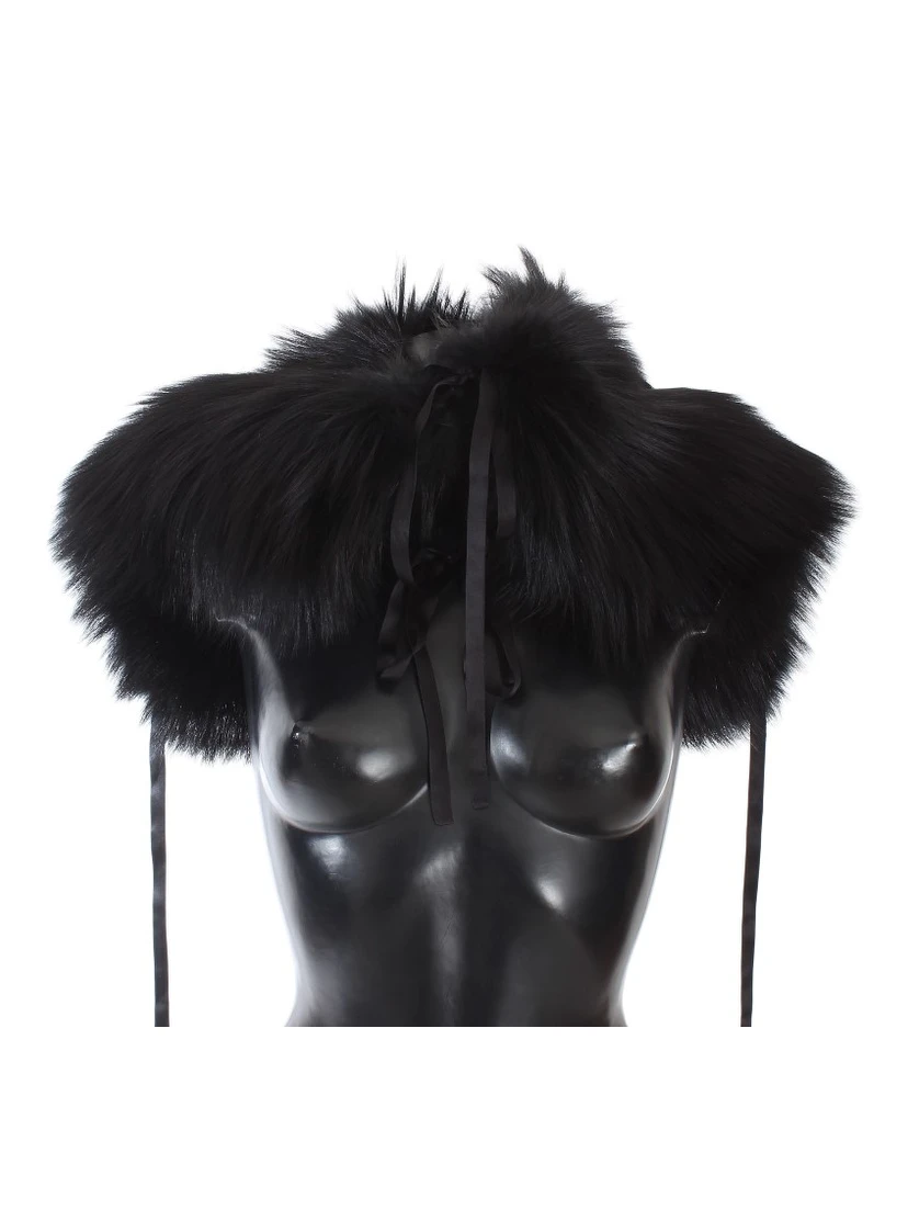 Black Fox Fur Shoulder Wrap Cover Collar Scarf