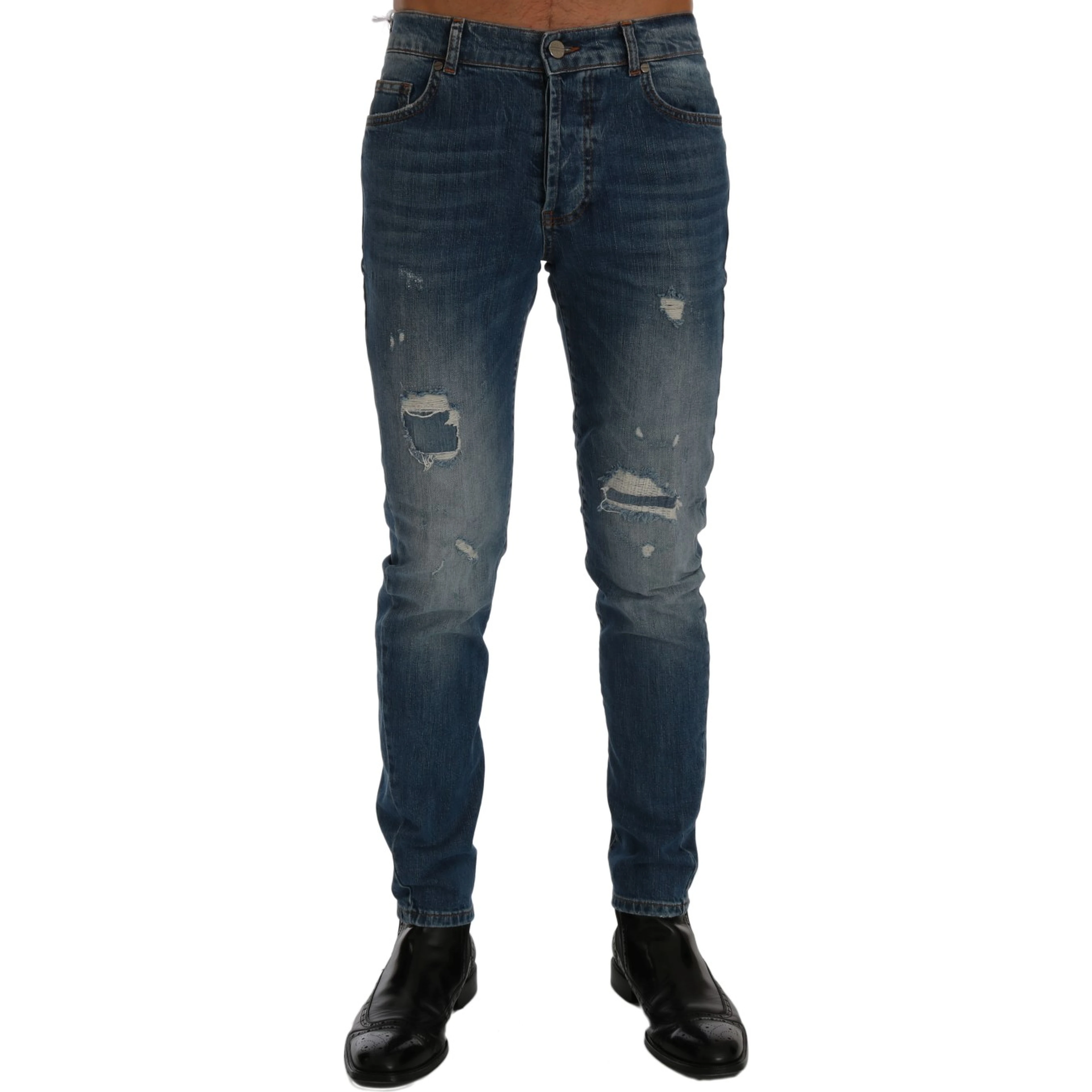 Blue Wash Torn Dunfermile Slim Fit Jeans