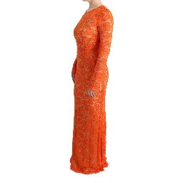 Orange Floral Ricamo Sheath Long Dress