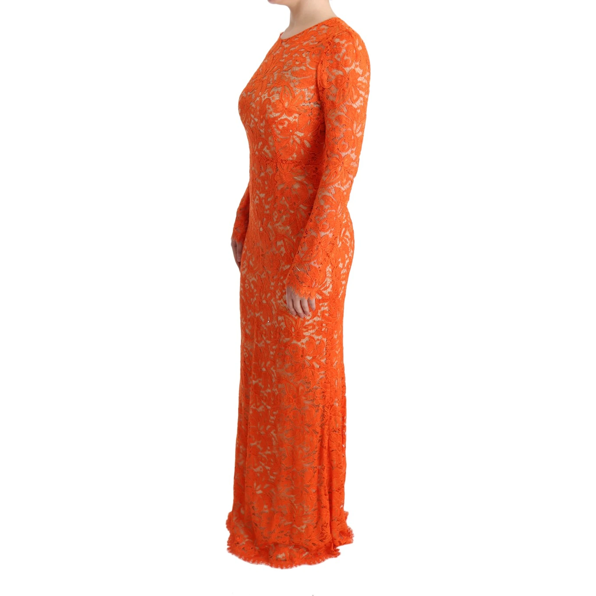 Orange Floral Ricamo Sheath Long Dress