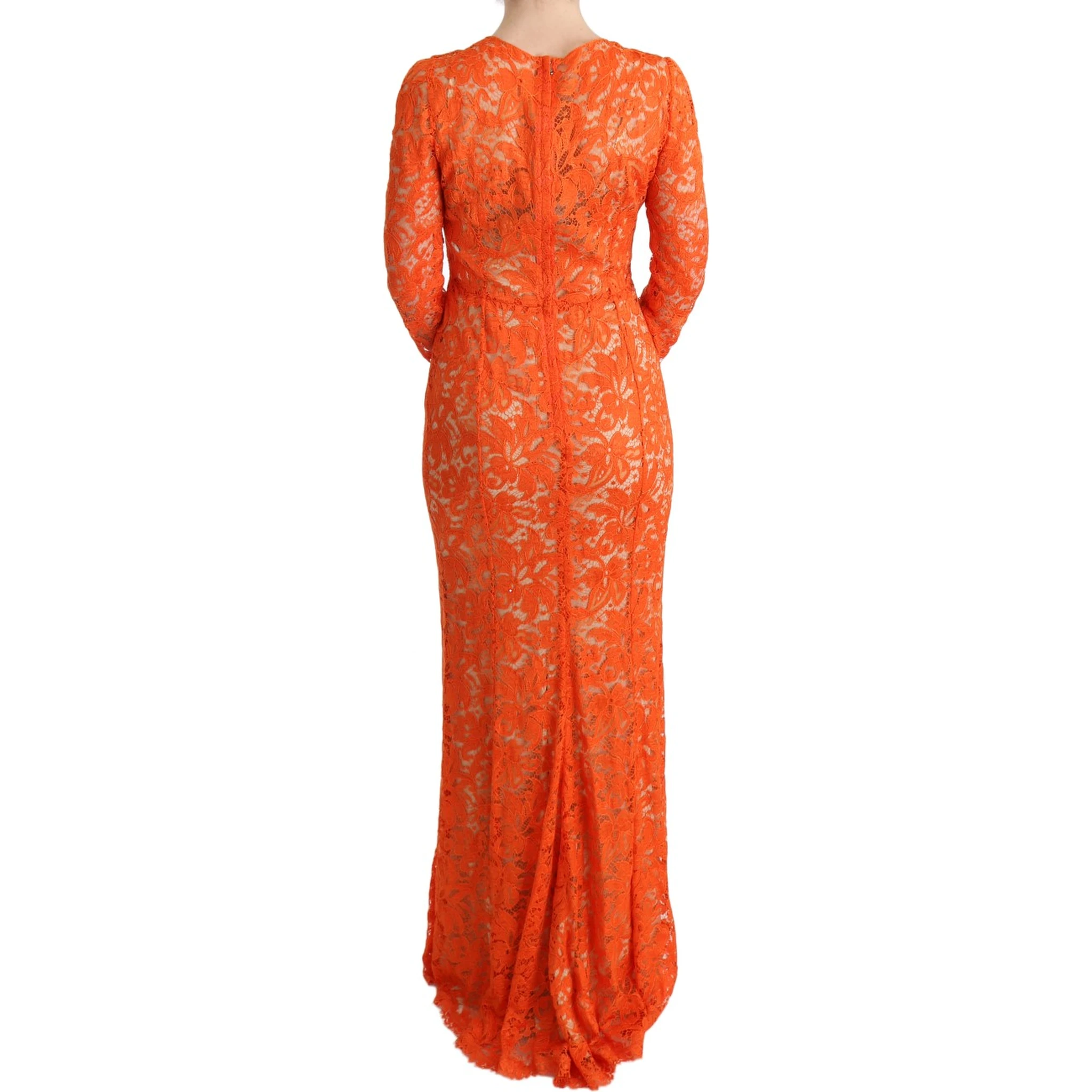 Orange Floral Ricamo Sheath Long Dress