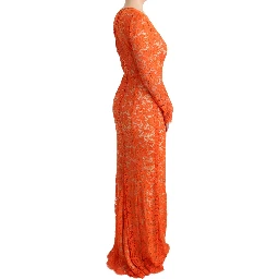 Orange Floral Ricamo Sheath Long Dress