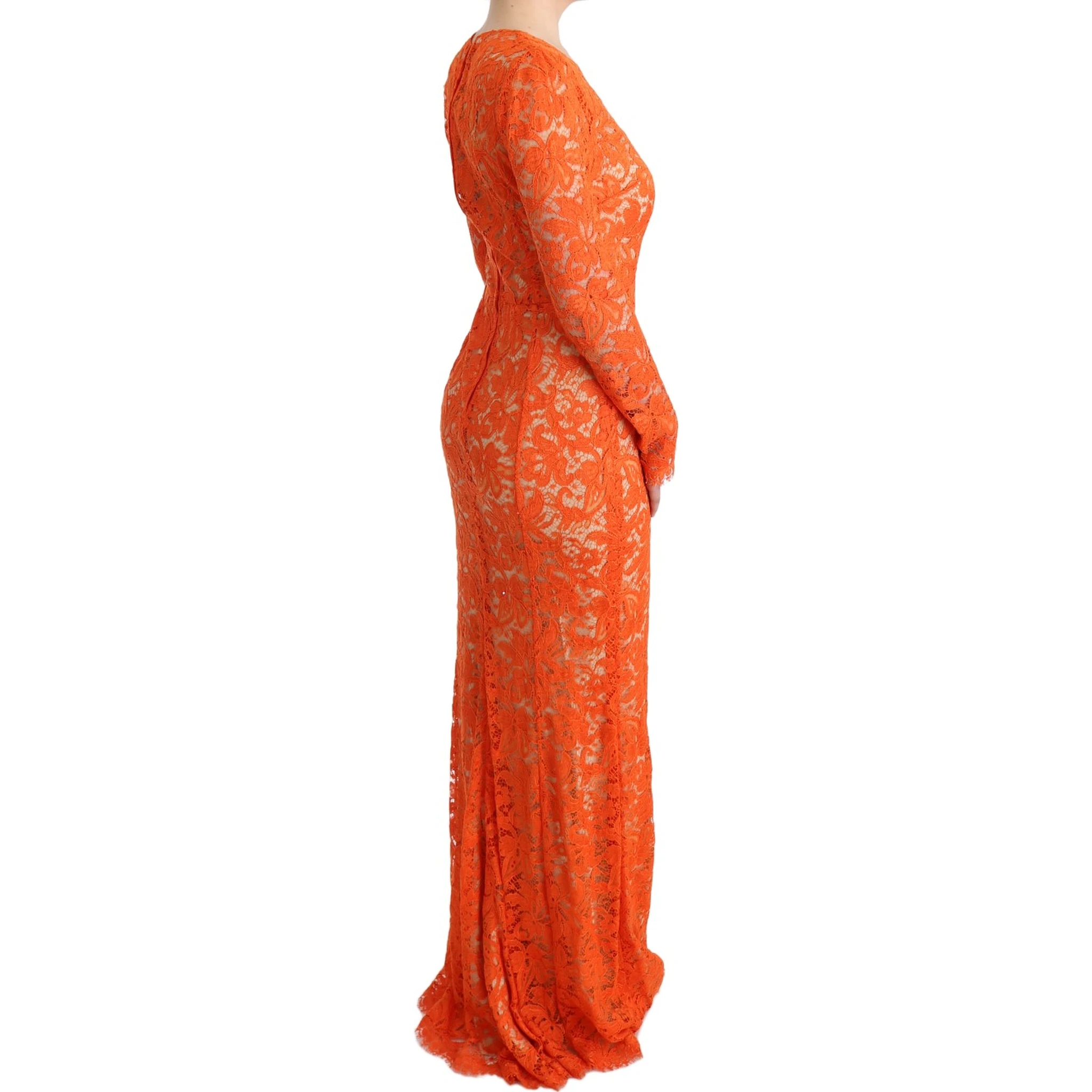 Orange Floral Ricamo Sheath Long Dress