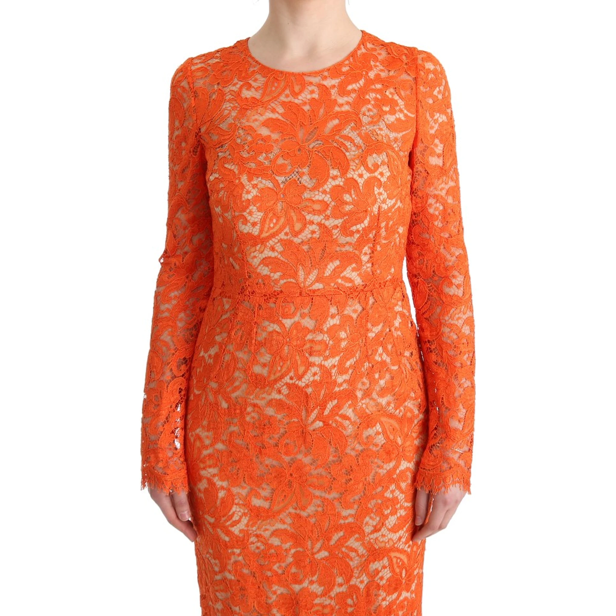 Orange Floral Ricamo Sheath Long Dress