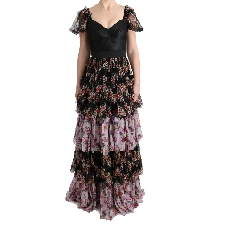 Multicolor Silk Stretch Floral Shift Long Dress