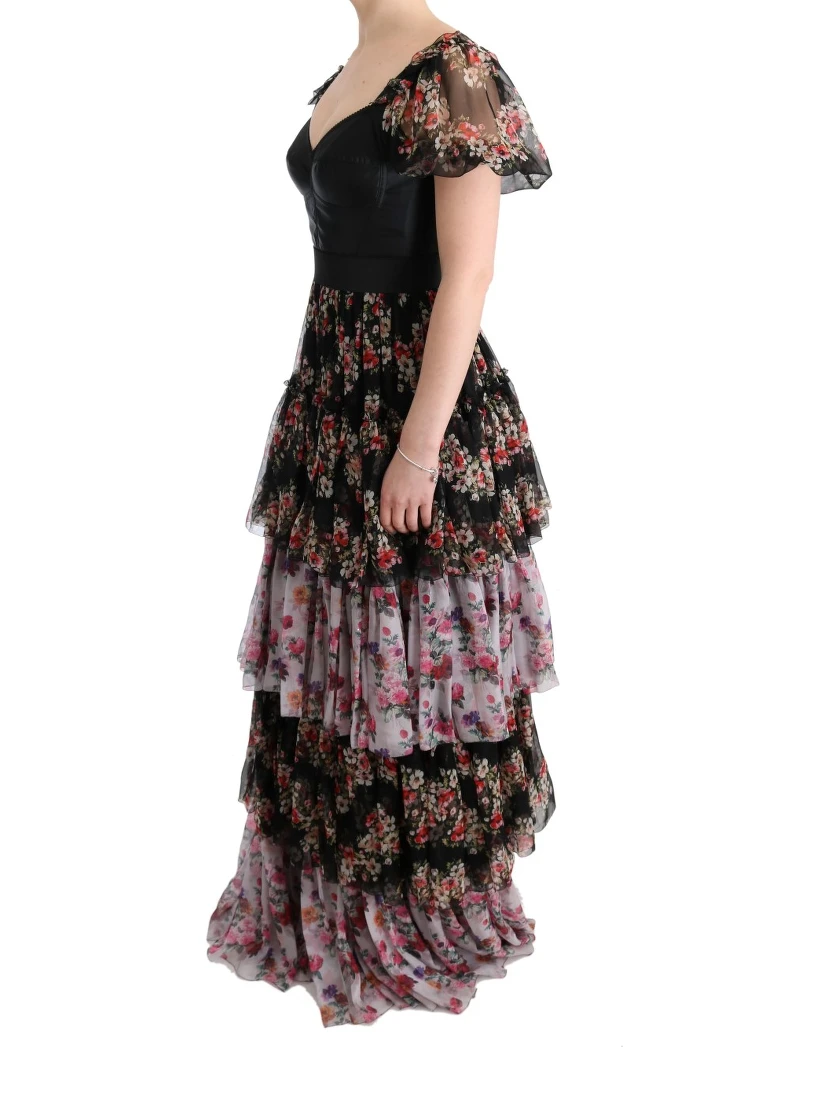 Multicolor Silk Stretch Floral Shift Long Dress