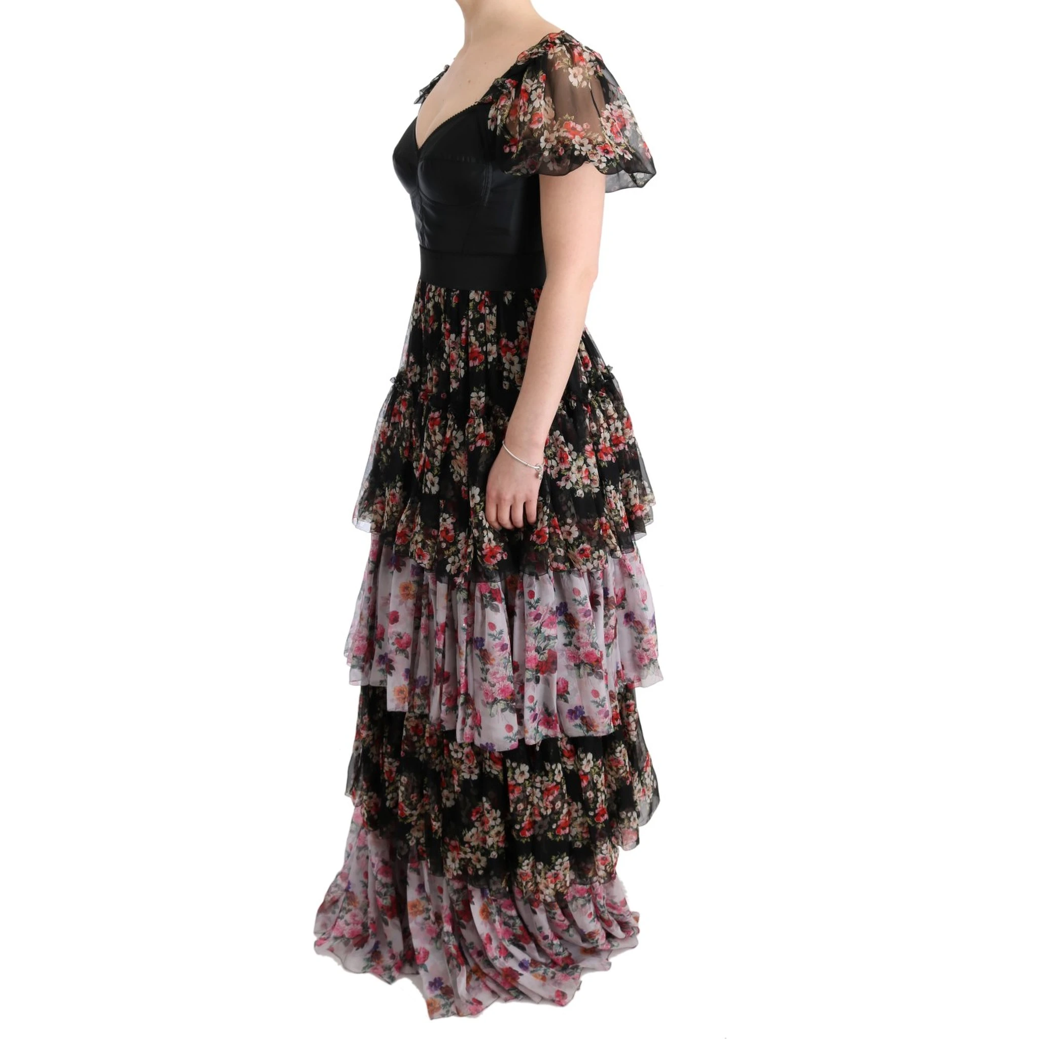 Multicolor Silk Stretch Floral Shift Long Dress