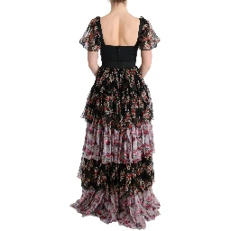 Multicolor Silk Stretch Floral Shift Long Dress