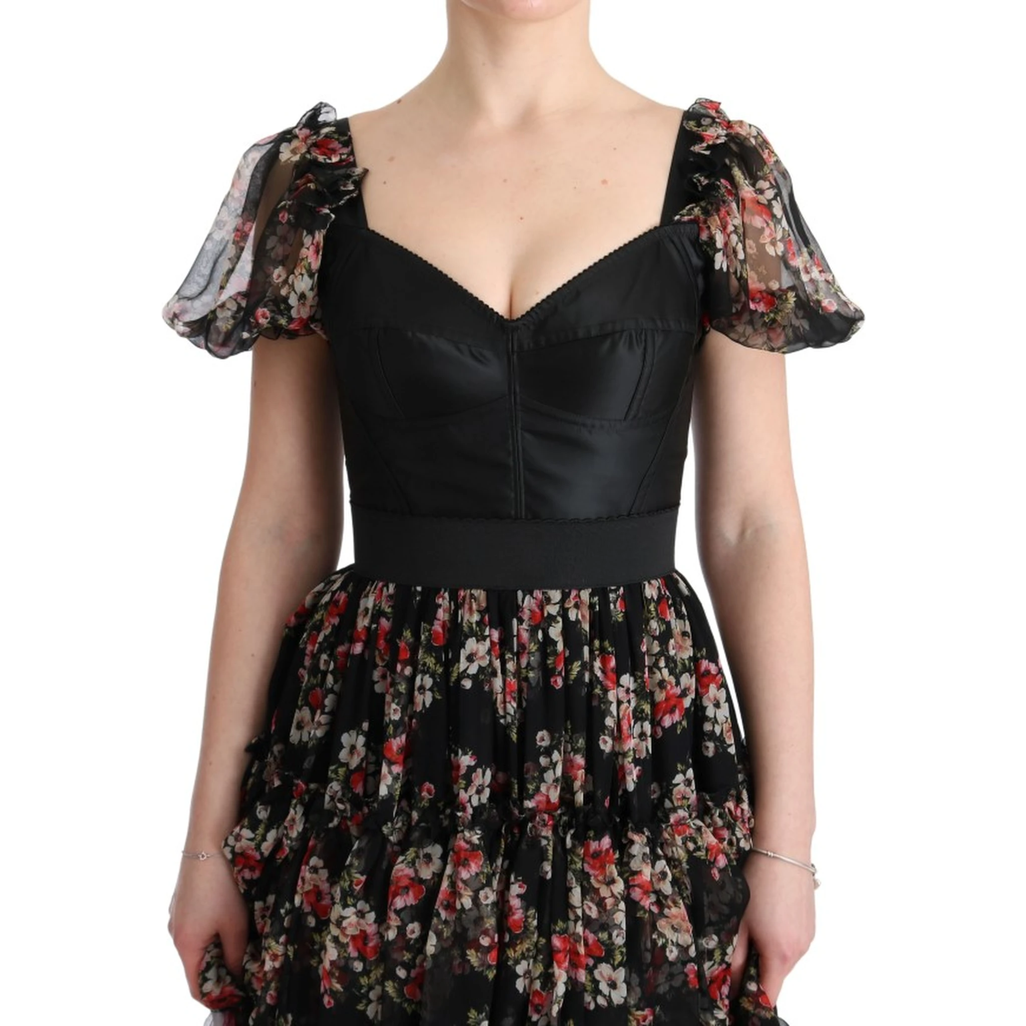 Multicolor Silk Stretch Floral Shift Long Dress