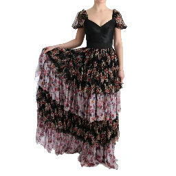 Multicolor Silk Stretch Floral Shift Long Dress