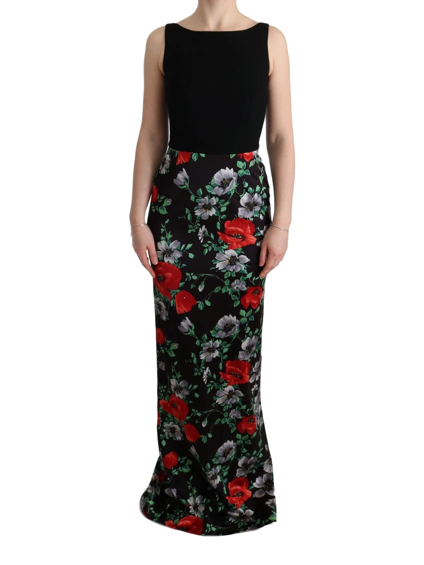 Multicolor Floral Print Stretch Sheath Long Dress