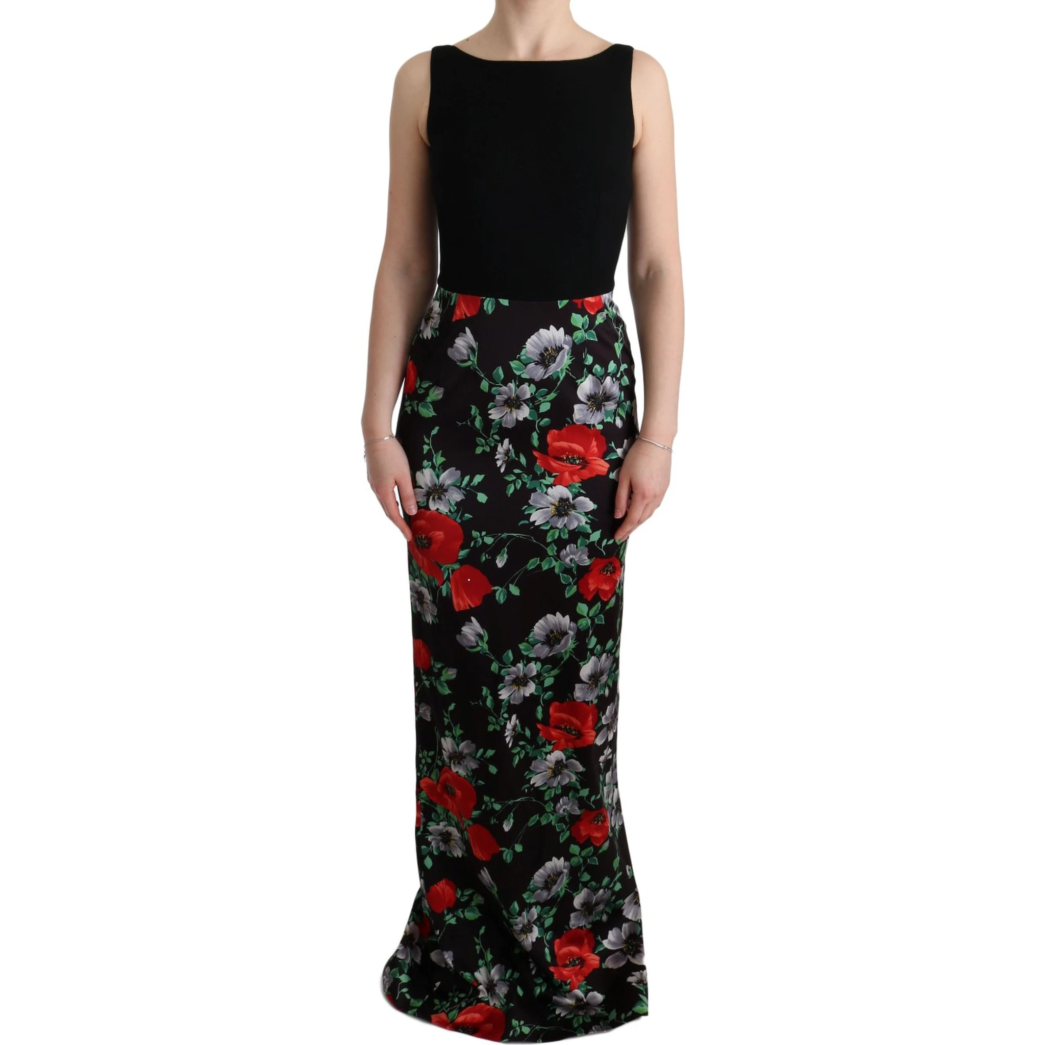 Multicolor Floral Print Stretch Sheath Long Dress