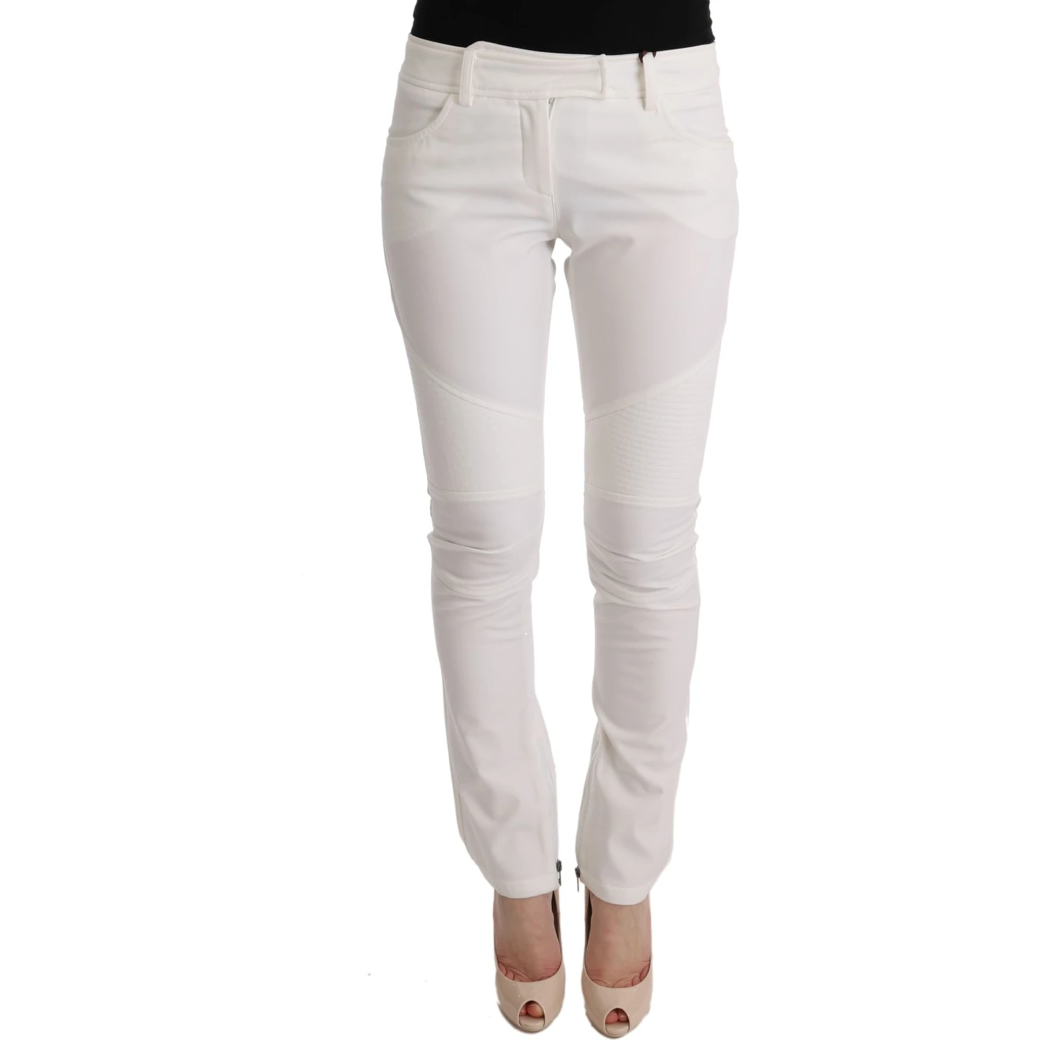 White Cotton Slim Fit Casual Pants