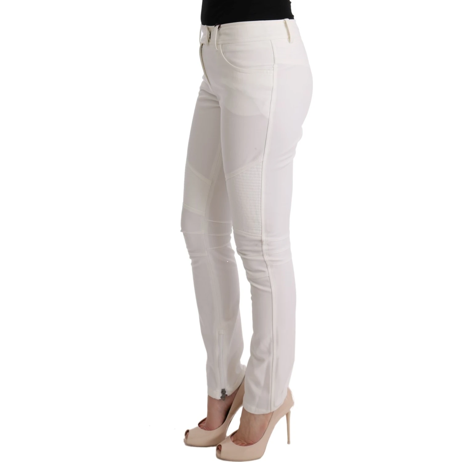 White Cotton Slim Fit Casual Pants