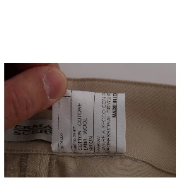 Beige Cotton Wool Regular Fit Pants